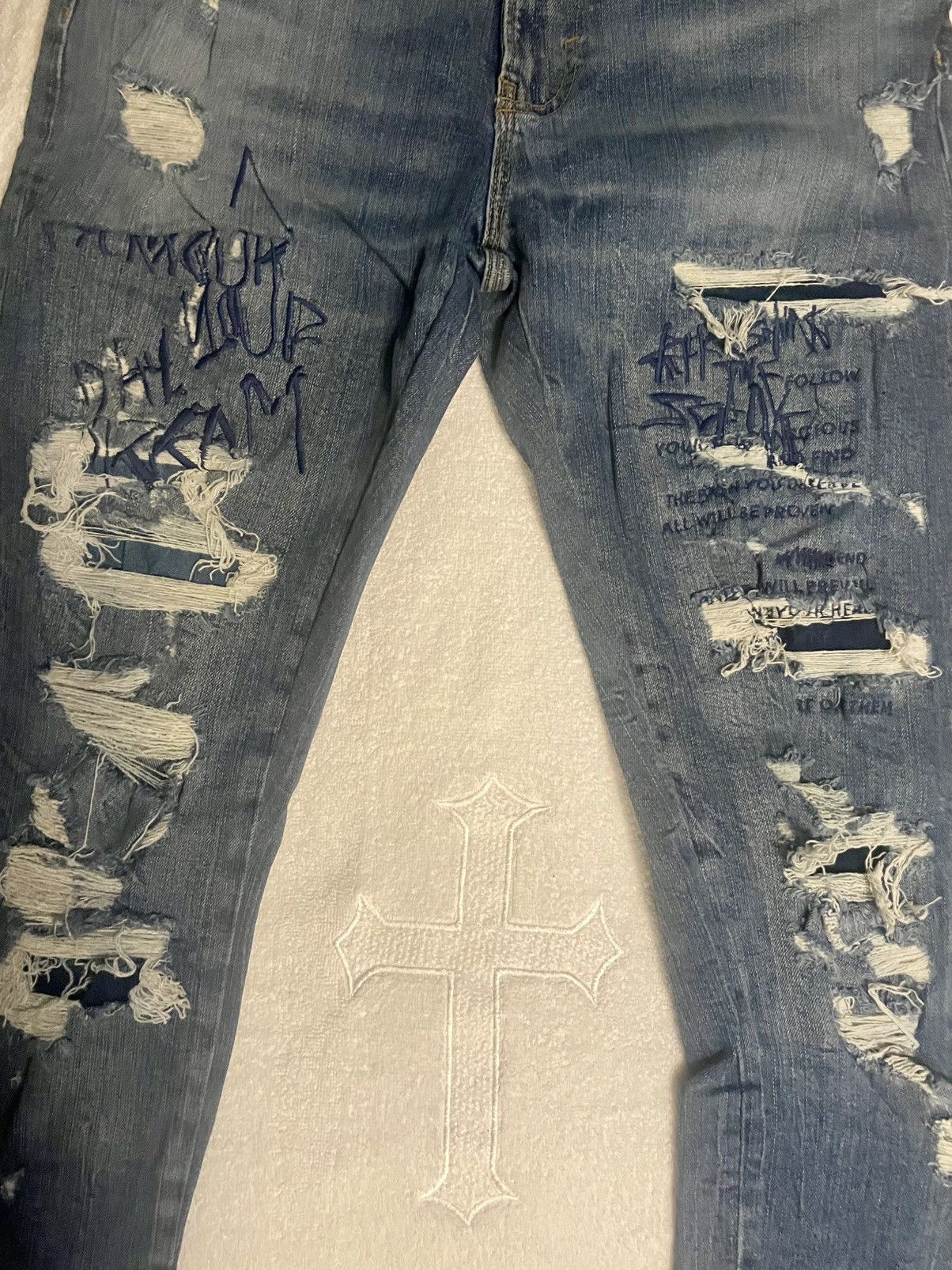 Zara Zara DistressedPunk DenimJeans Graffiti Print SlimFit Size32 Size US 32 / EU 48 - 3 Thumbnail