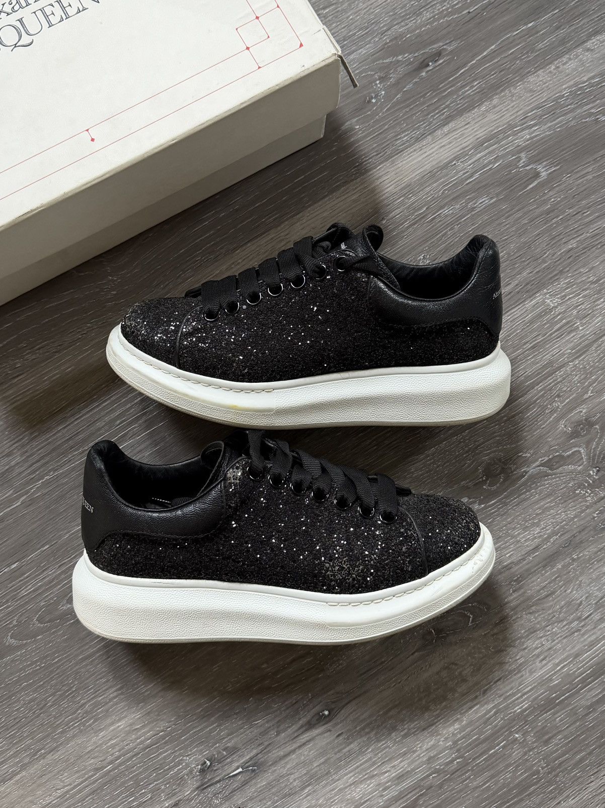 Alexander McQueen Black Sequin Mcqueen Oversized Sneaker Size US 8 / IT 38 - 1 Thumbnail