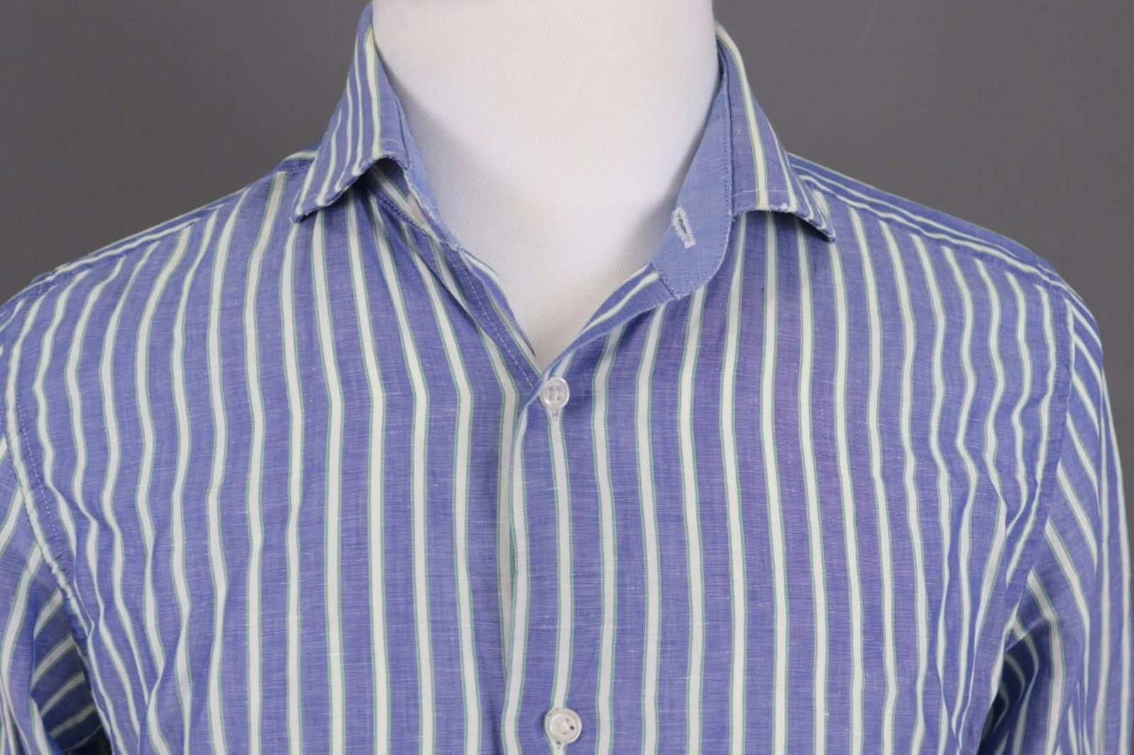 Designer Hackett London Blue Striped Blue Shirt Size 39 / 15.5 Size US M / EU 48-50 / 2 - 3 Thumbnail