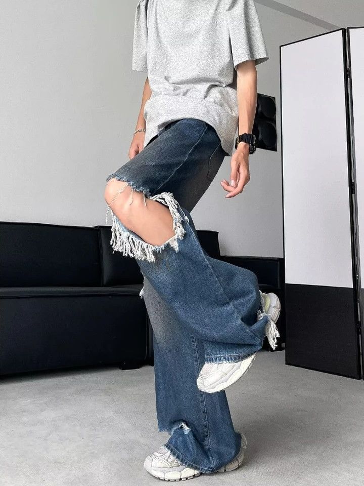 Jean × Vintage Ripped Baggy Jeans High Street Distressed Size US 29 - 3 Thumbnail