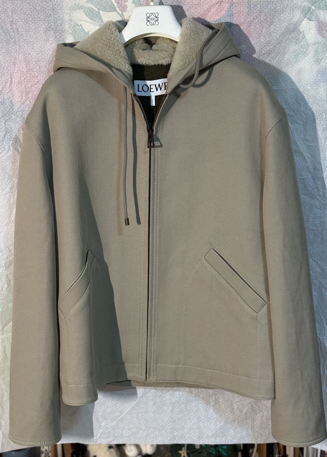 image of Loewe Hooded Jacket In Cotton in Grey, Men's (Size Small)