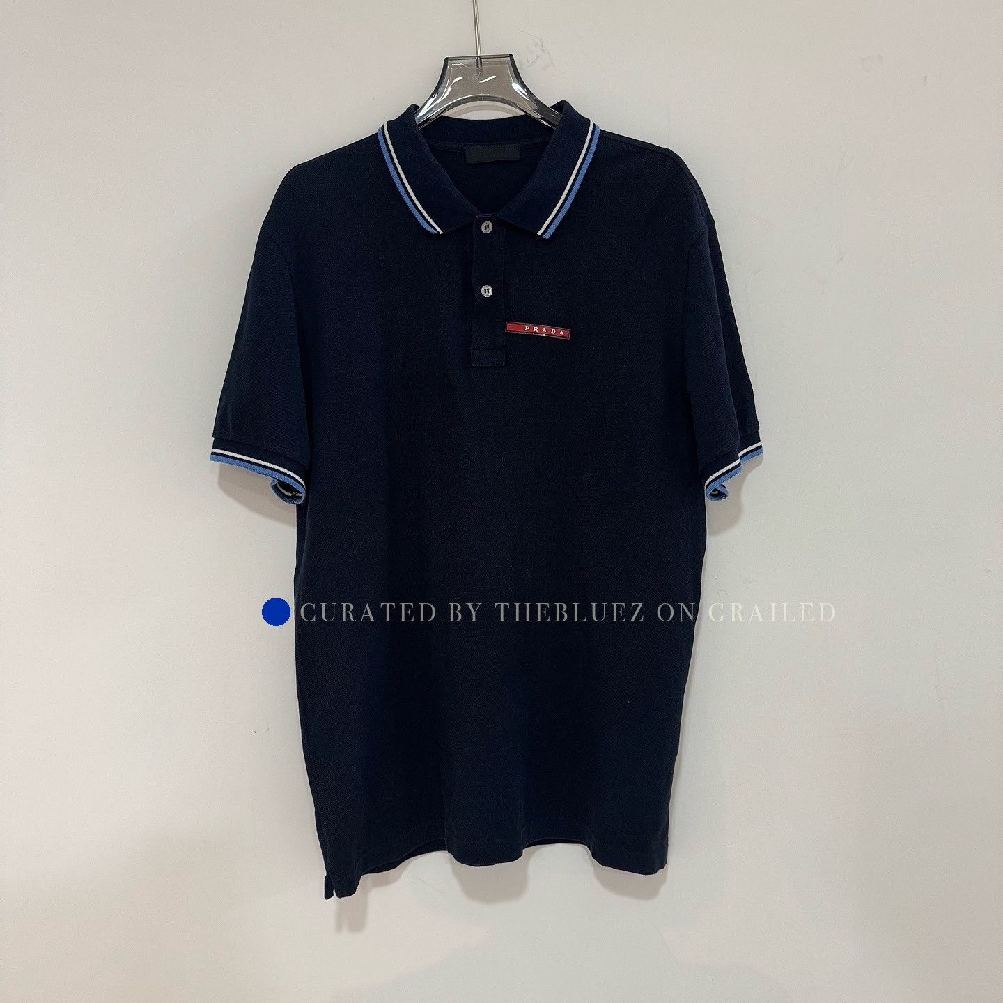 Prada Stylish Striped Trim Polo in Blue Size US XL / EU 56 / 4 - 1 Thumbnail