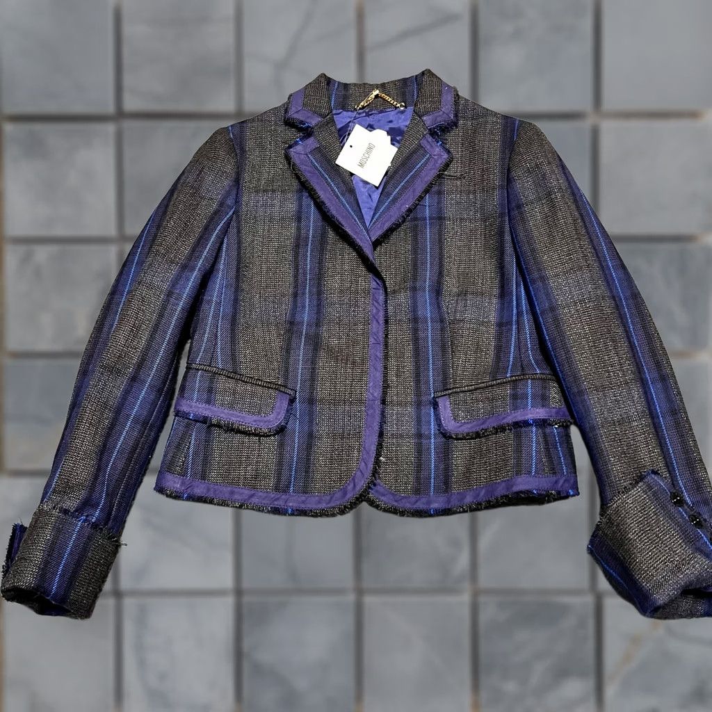 Moschino Moschino Plaid Blazer Womens 10 Jacket Cropped Snap Wool Punk Blue US 42 Italy Wool Blazer Womens Size L / US 10 / IT 46 - 1 Thumbnail