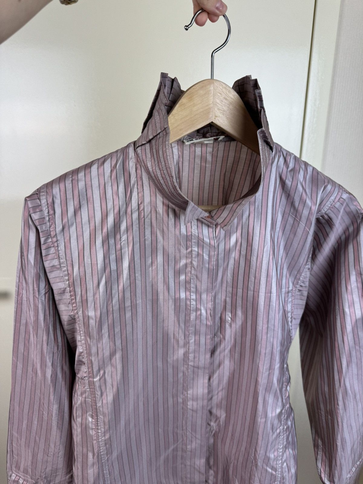 Jil Sander Jil Sander Vintage Silk Striped Shirt Blouse Dracula Collar Size S / US 4 / IT 40 - 14 Thumbnail