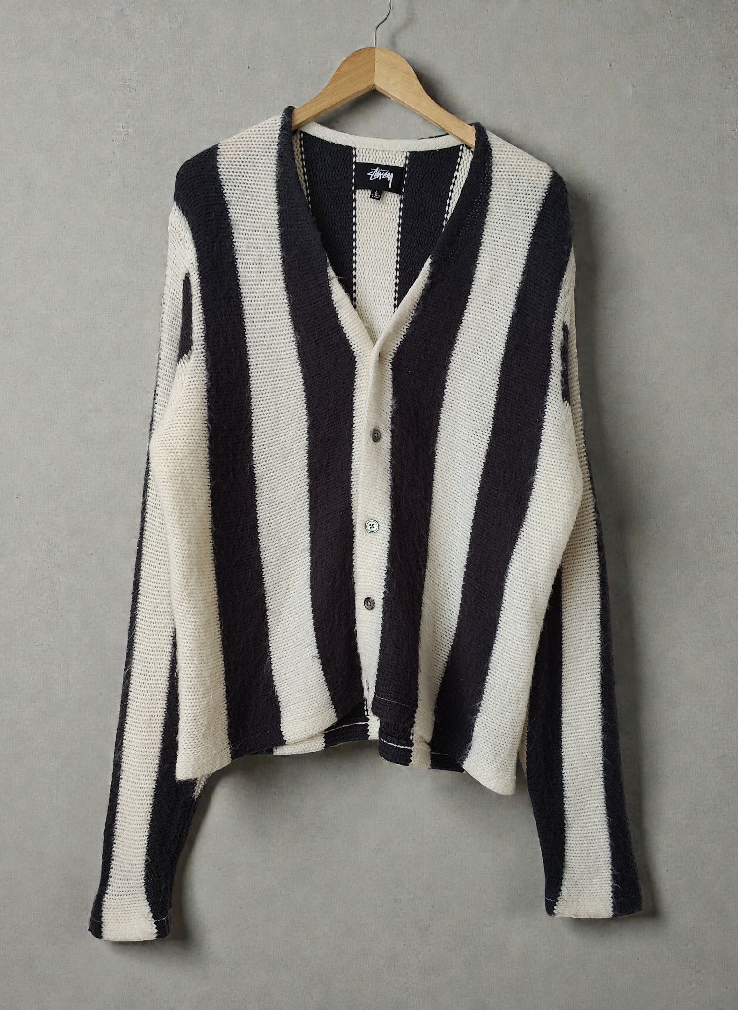 Stussy Stussy Fuzzy Shaggy Stripe Cardigan Sweater Size L | Grailed