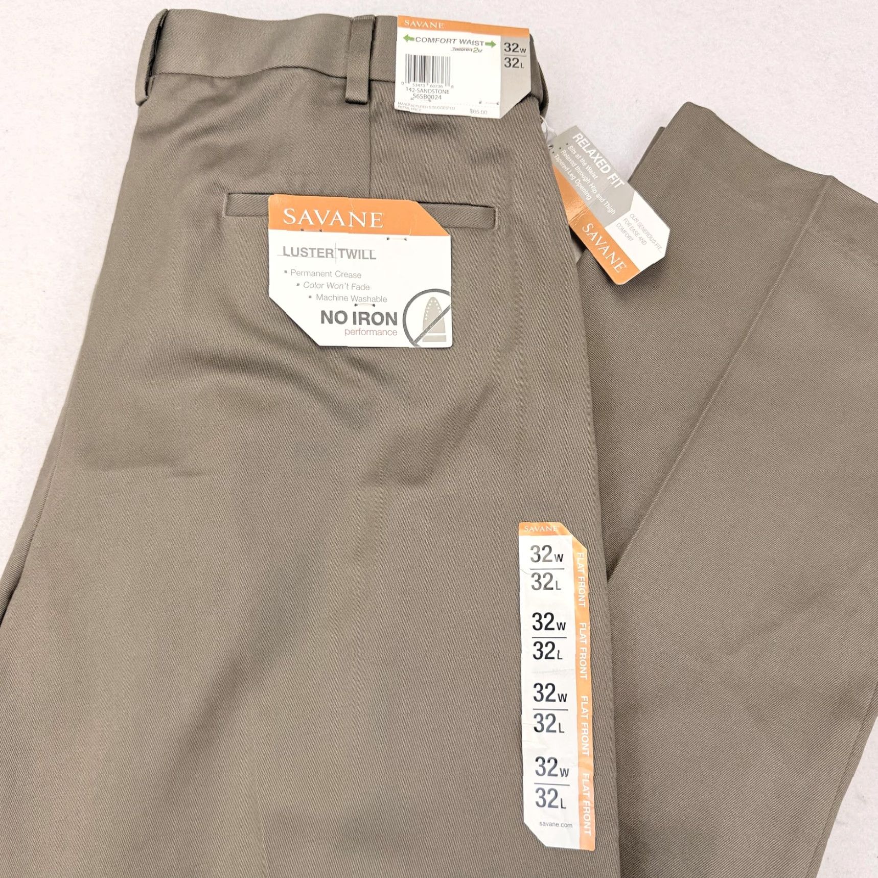 Savane Savane Khakis Pants Mens 32x32 Beige Comfort Waist Luster Twill No Iron Size US 32 / EU 48 - 3 Thumbnail