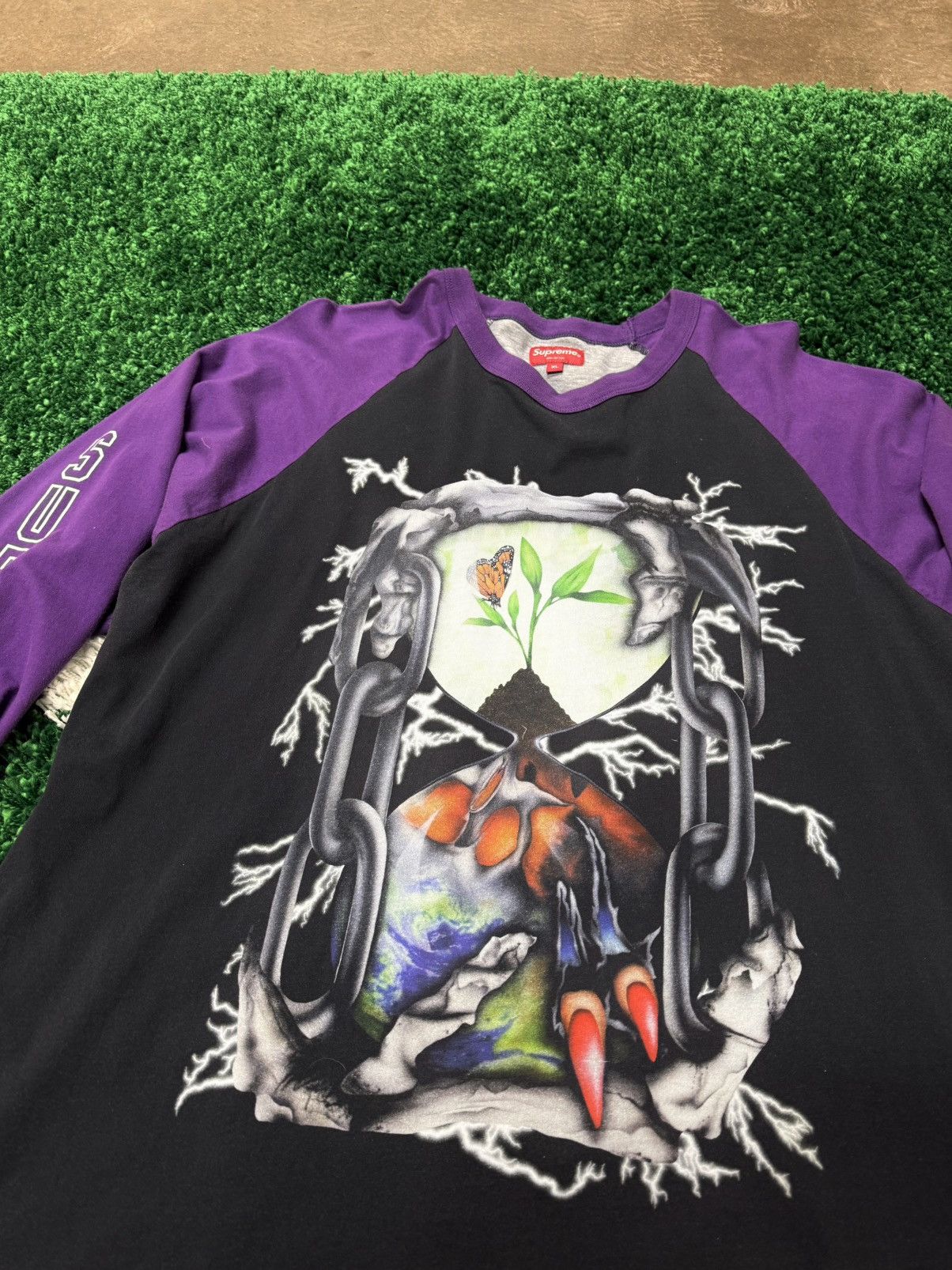 Supreme Supreme Hourglass Raglan Long Sleeve Top Sz. XL Black Purple Size US XL / EU 56 / 4 - 4 Thumbnail