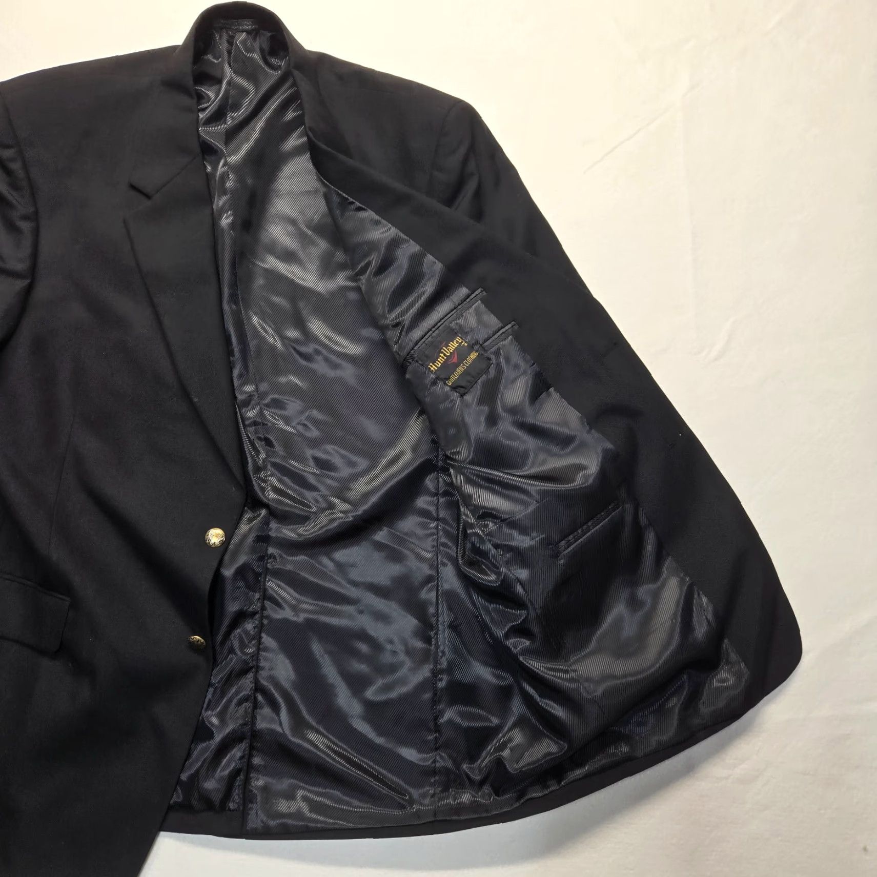 Vintage Hunt Valley Blazer Jacket Men Long Black Wool Polyester Blend Sport Coat 46L Size 46R - 4 Thumbnail