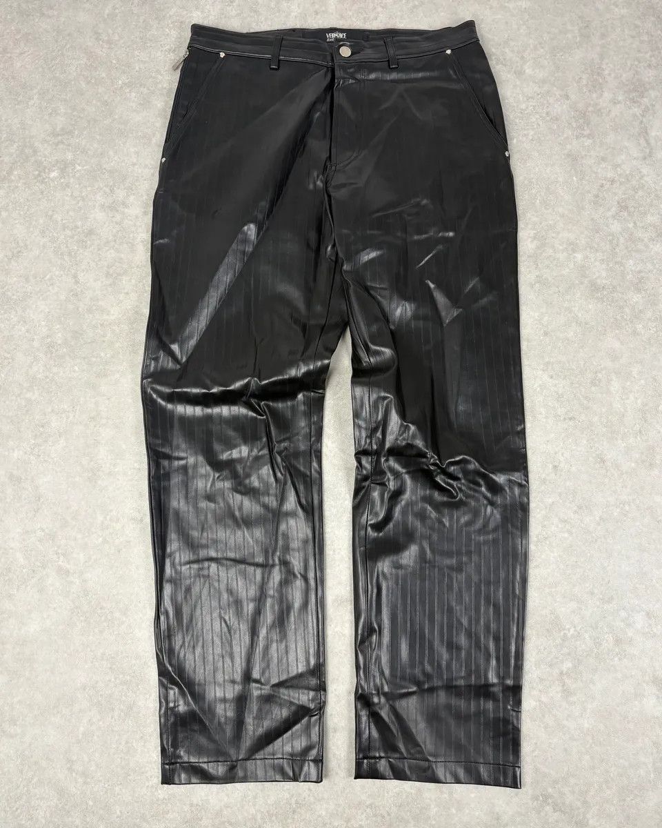 Versace 2000s Versace Black Lined Faux Leather Pants Size US 32 / EU 48 - 1 Thumbnail