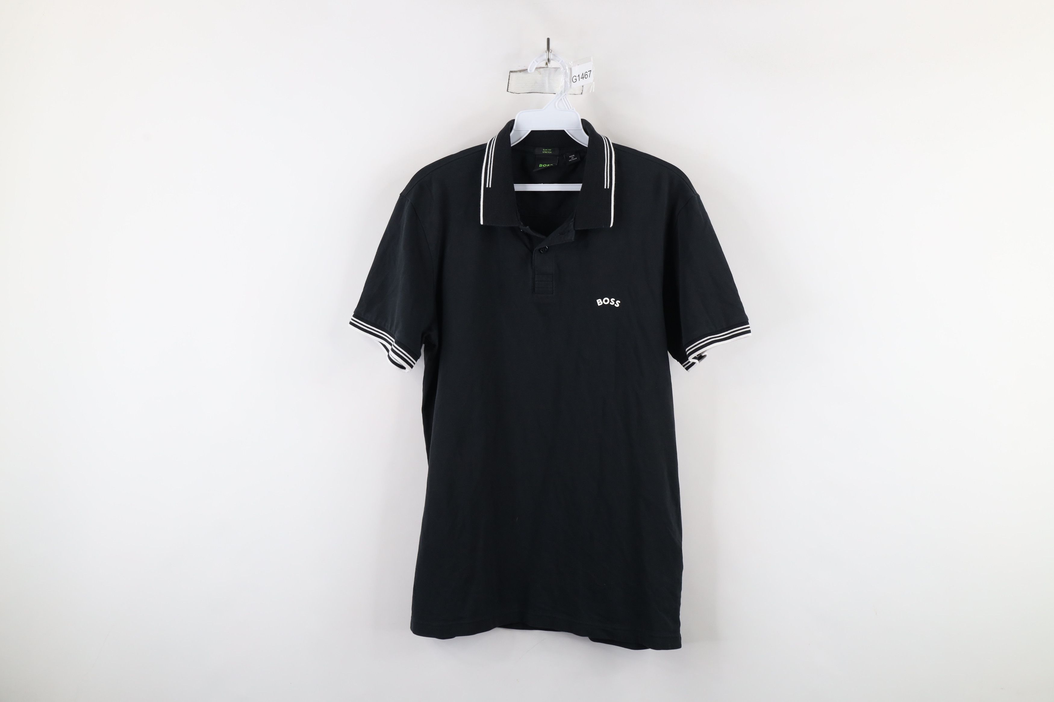Hugo Boss × Vintage Hugo Boss Spell Out Slim Fit Stretch Striped Collared Polo Size US M / EU 48-50 / 2 - 1 Thumbnail