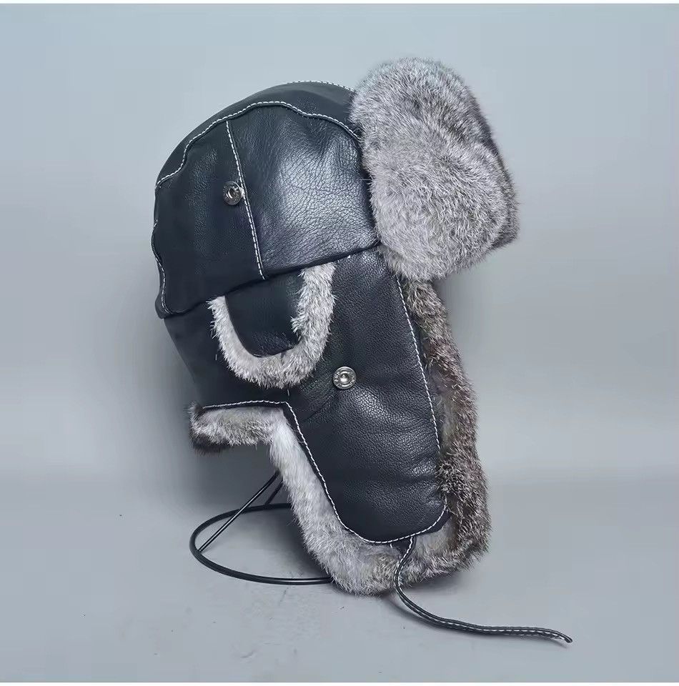 Genuine Leather Genuine Natural Rabbit Fur Leather Trapper Winter Hat Size ONE SIZE - 5 Thumbnail