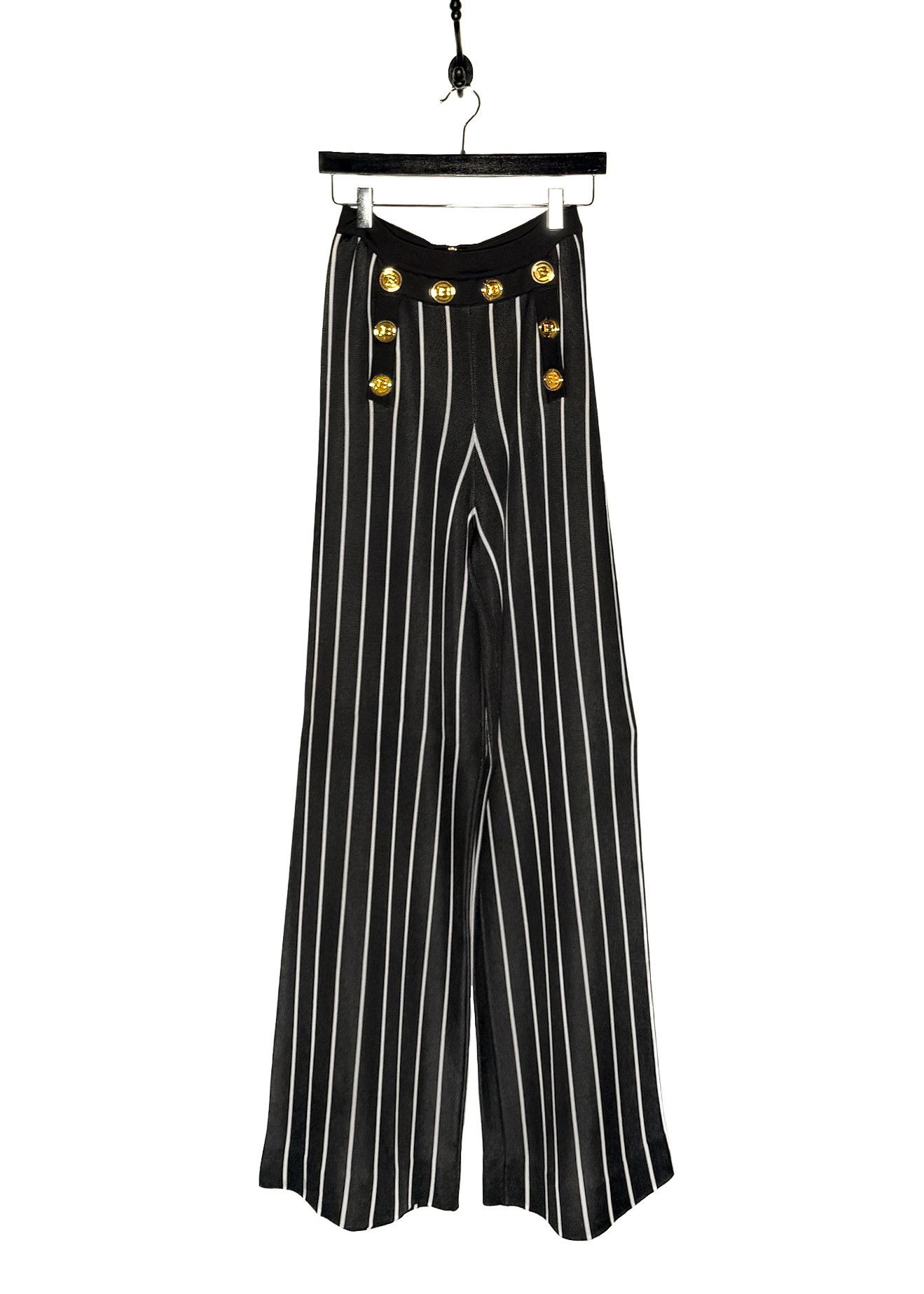 Balmain Balmain Black White Striped Wide-Leg Knit Pants Size 28" / US 6 / IT 42 - 1 Thumbnail