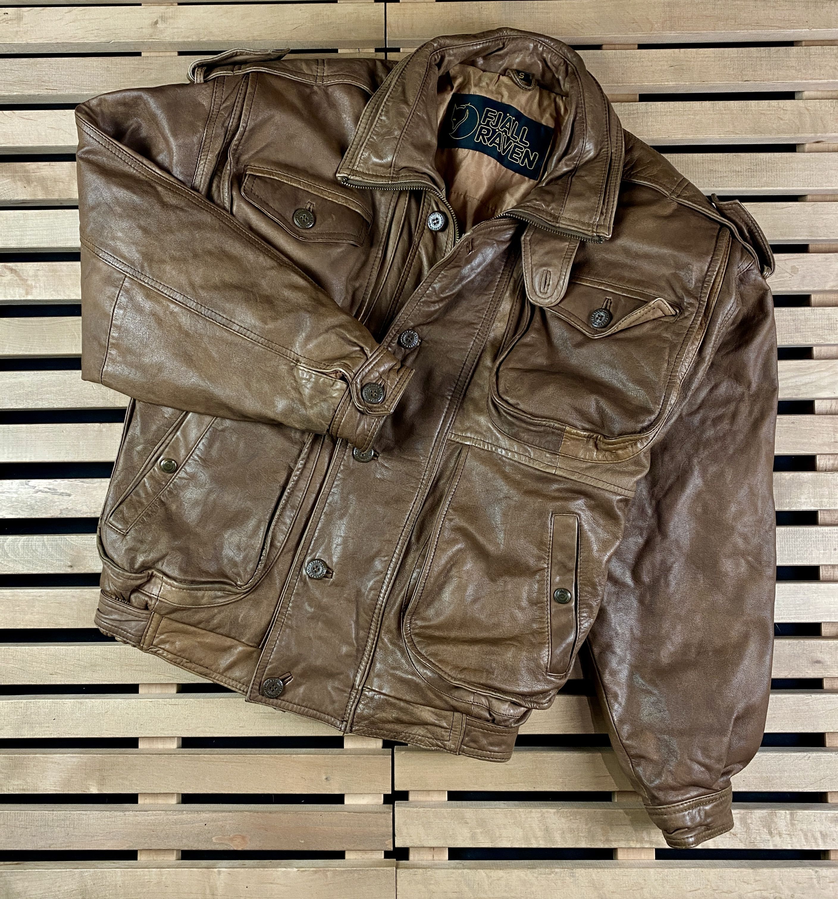 image of Mens Vintage Leather Jacket Fjallraven Size S 100% Leather in Brown