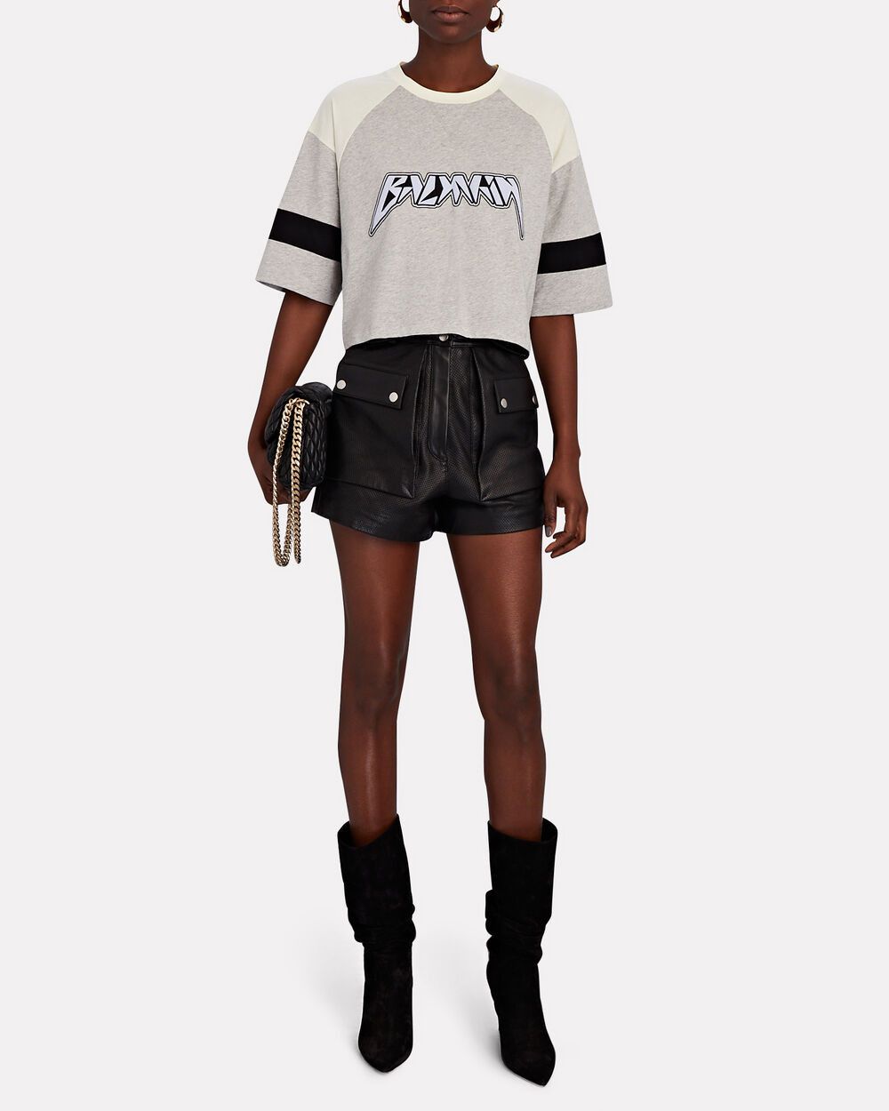 Balmain BALMAIN gray white logo print cropped biker t-shirt Large Size L / US 10 / IT 46 - 3 Thumbnail