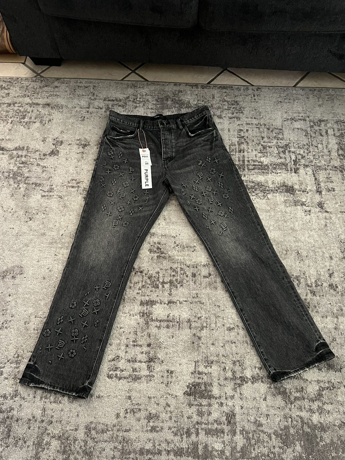 image of Purple Embossed Denim in Black, Men's (Size 33)