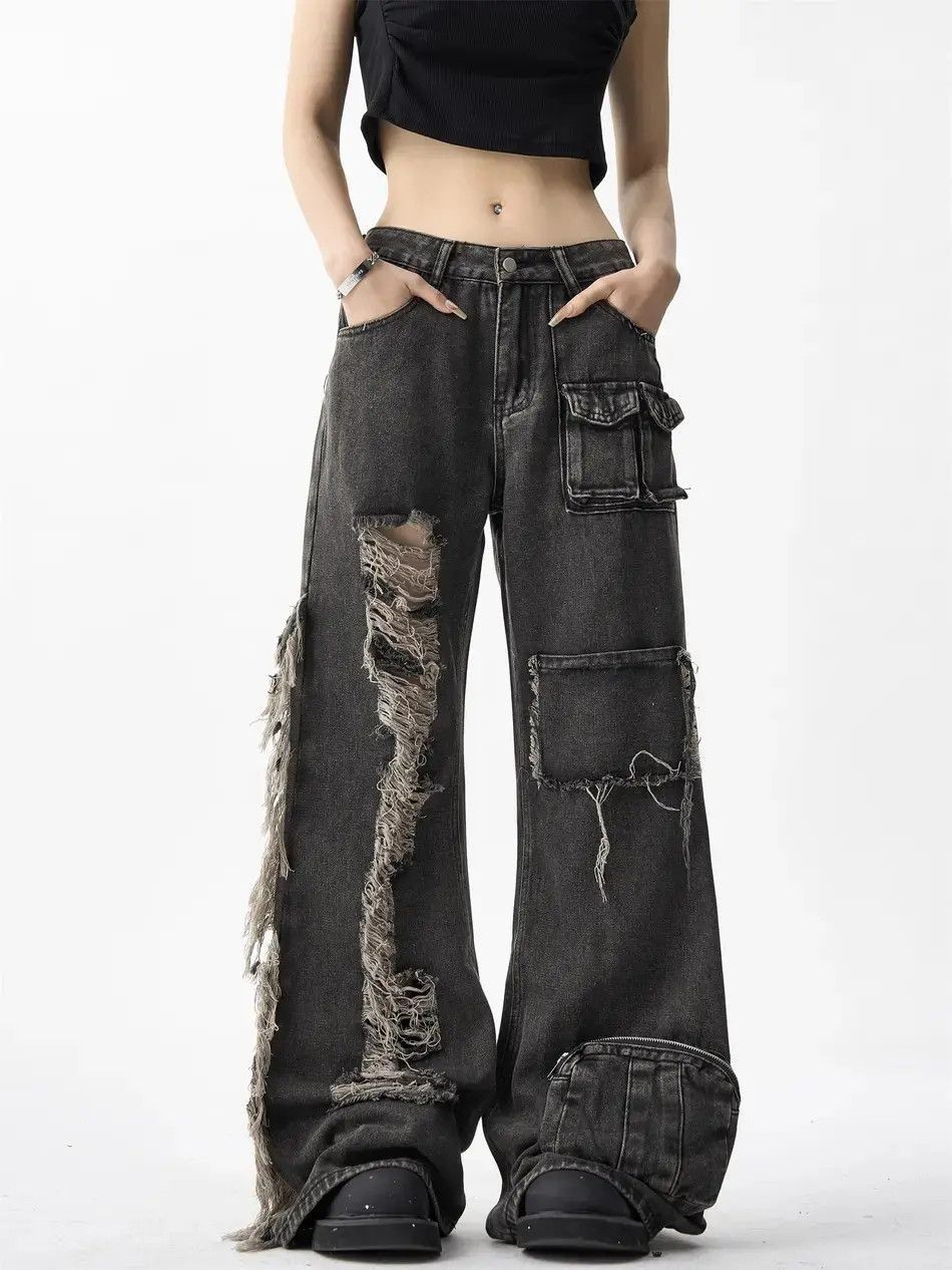 Japanese Brand Loose wide leg distressed jeans Size US 32 / EU 48 - 5 Thumbnail