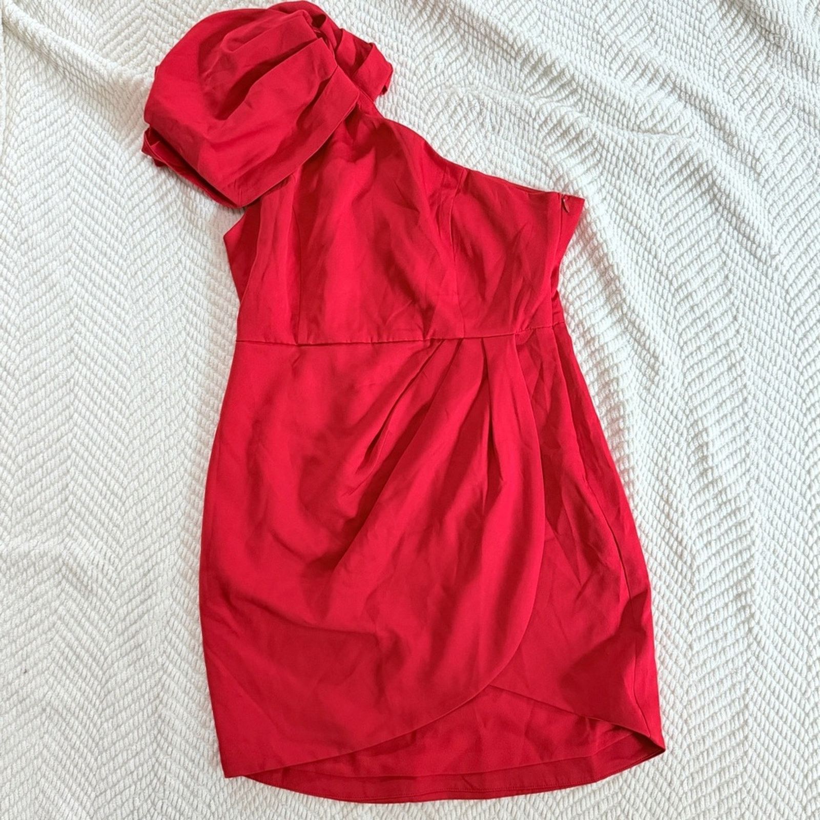 Other Do+Be Red One-Shoulder Puffed pleated Cocktail Dress large Size L / US 10 / IT 46 - 6 Thumbnail