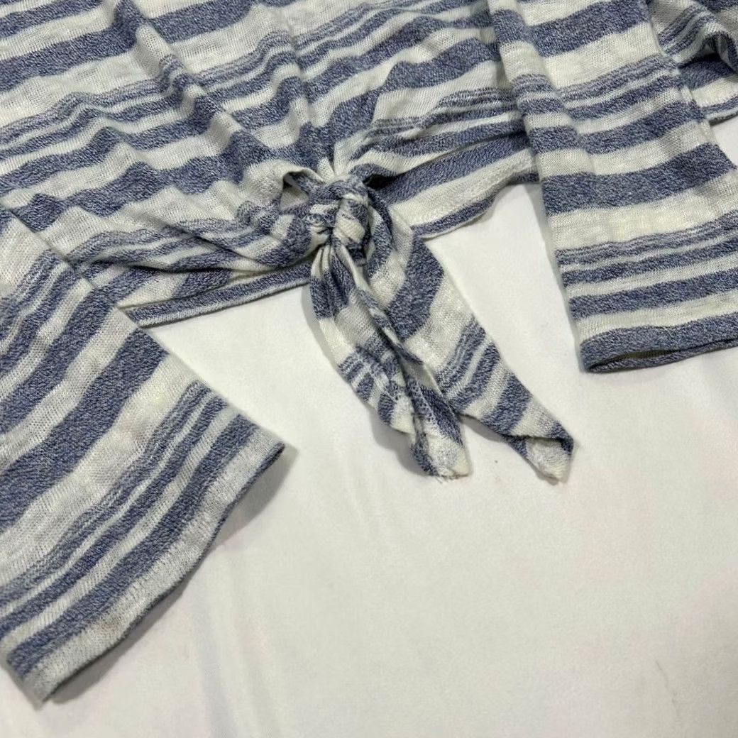 Bella Dahl Bella Dahl Linen Blend Long Sleeve Striped Tie Front Womens Med Blue Shirt Size M / US 6-8 / IT 42-44 - 4 Thumbnail