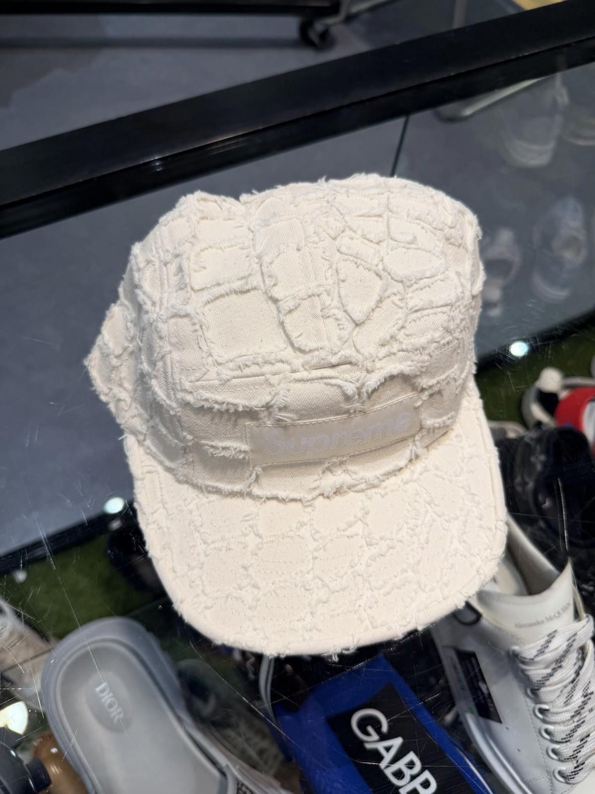 Supreme Supreme Mens Cream Frayed Croc Denim Adjustable Hat Cap NEW Size ONE SIZE - 7 Thumbnail