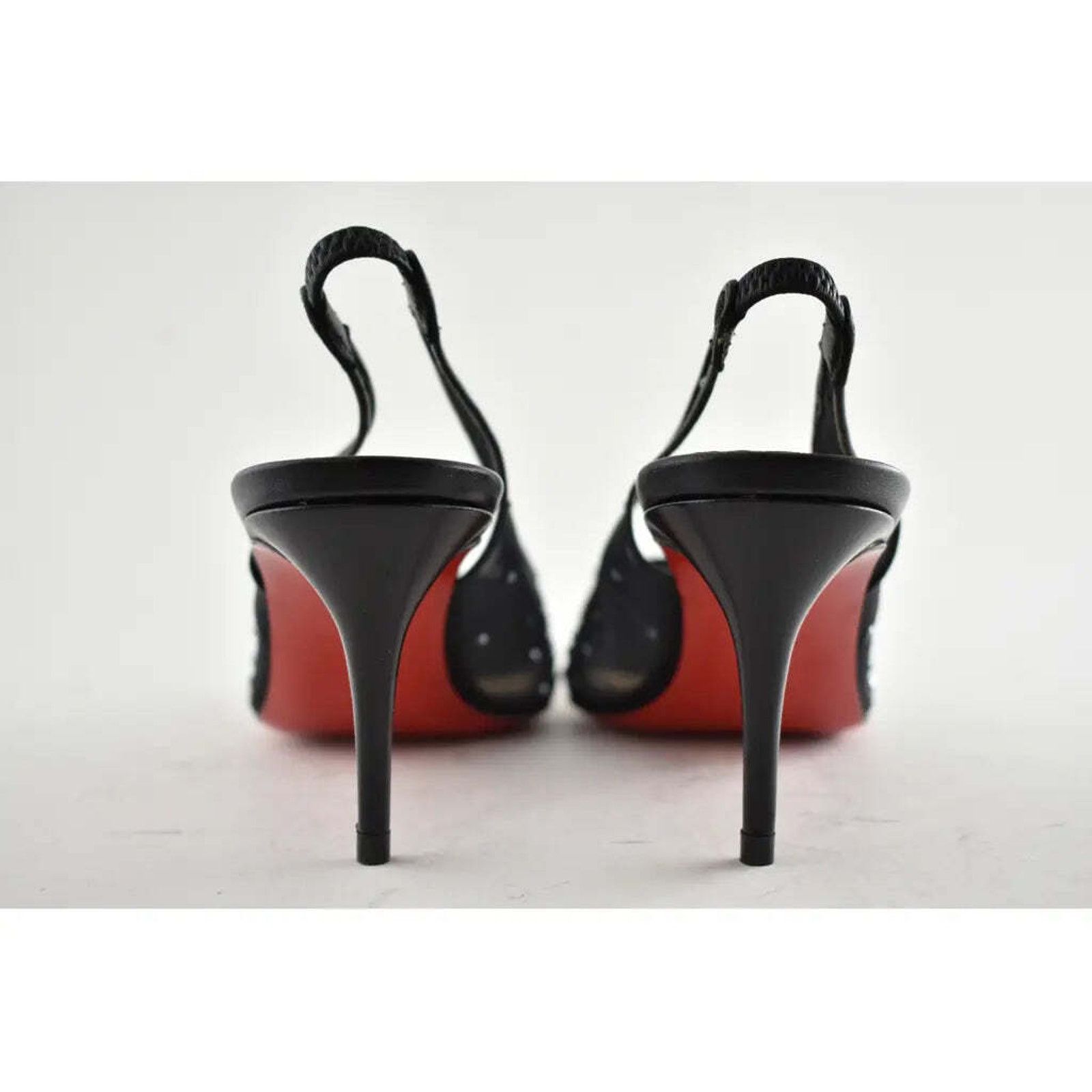 Christian Louboutin Follies Strass Sling 70 Black Leather Mesh Heel Pump 38 Size US 12 / IT 42 - 11 Thumbnail
