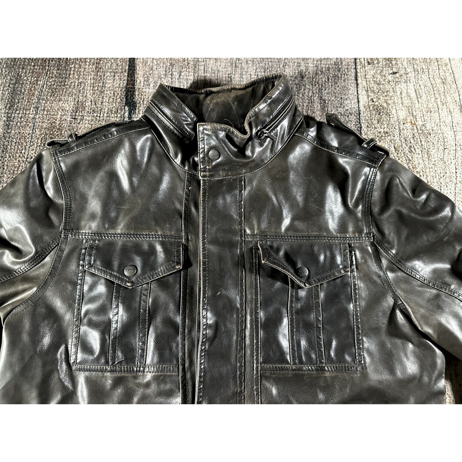 Levi's Levis Jacket Mens Medium Dk Brown Faux Leather Stowaway Hood Size US M / EU 48-50 / 2 - 3 Thumbnail