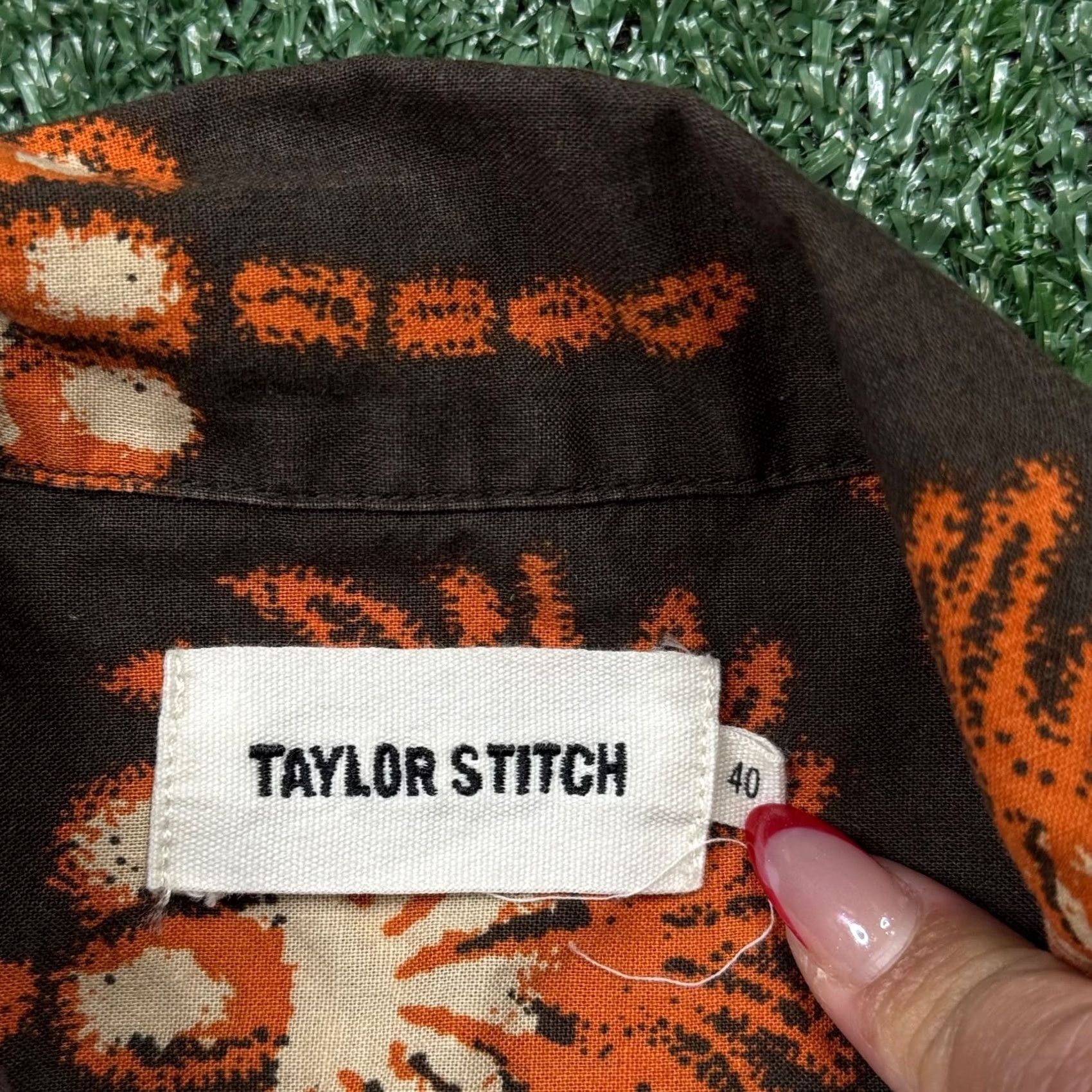 Taylor Stitch Taylor Stitch Hawthorne Mirage Palm Linen Short Sleeve Button Up Men’s 40 Orange Size US 40 / EU 56 - 2 Thumbnail