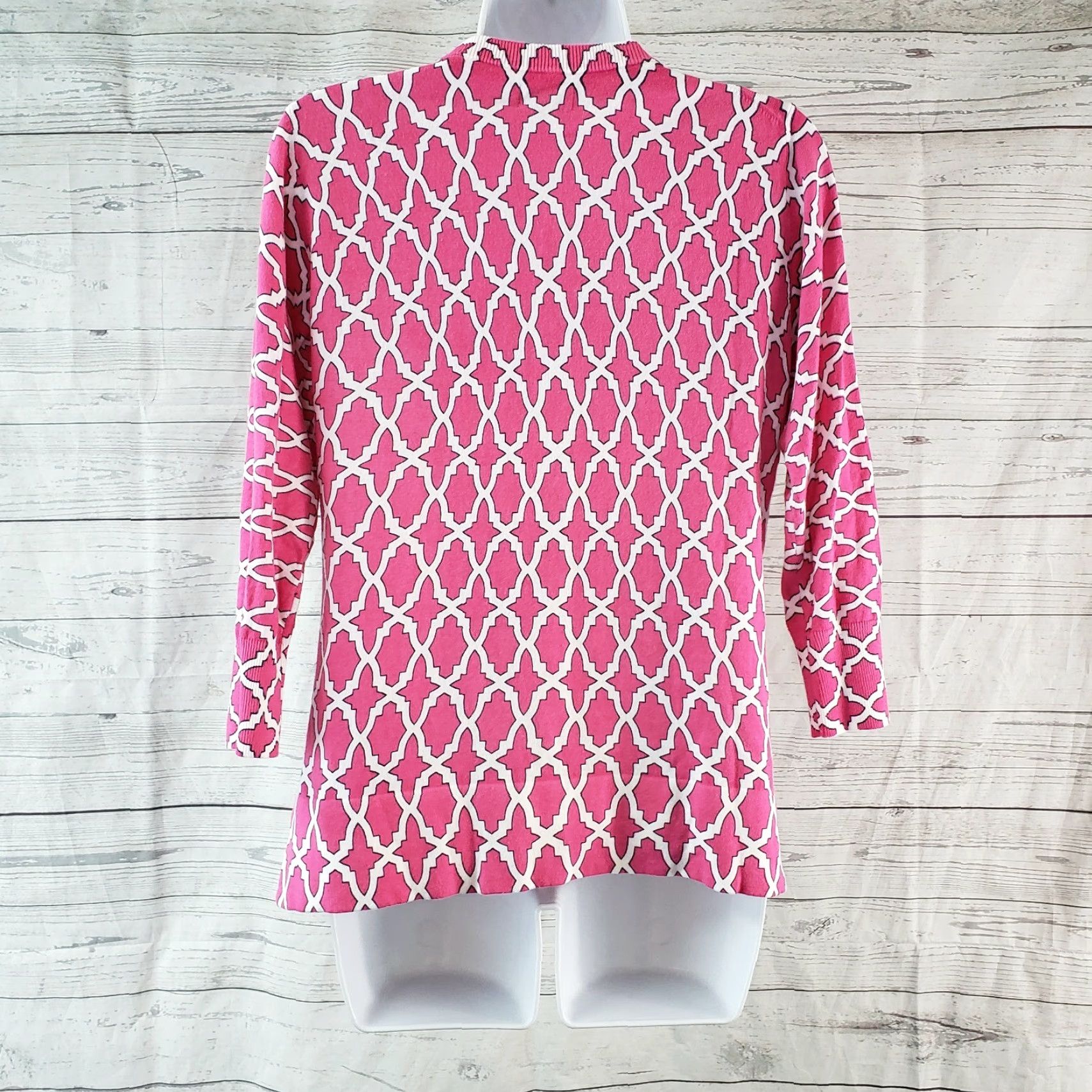 Vintage Crown & Ivy Womens Cardigan Sz Small Pink White Button Front 3/4 Sleeve Sh Size S / US 4 / IT 40 - 4 Thumbnail
