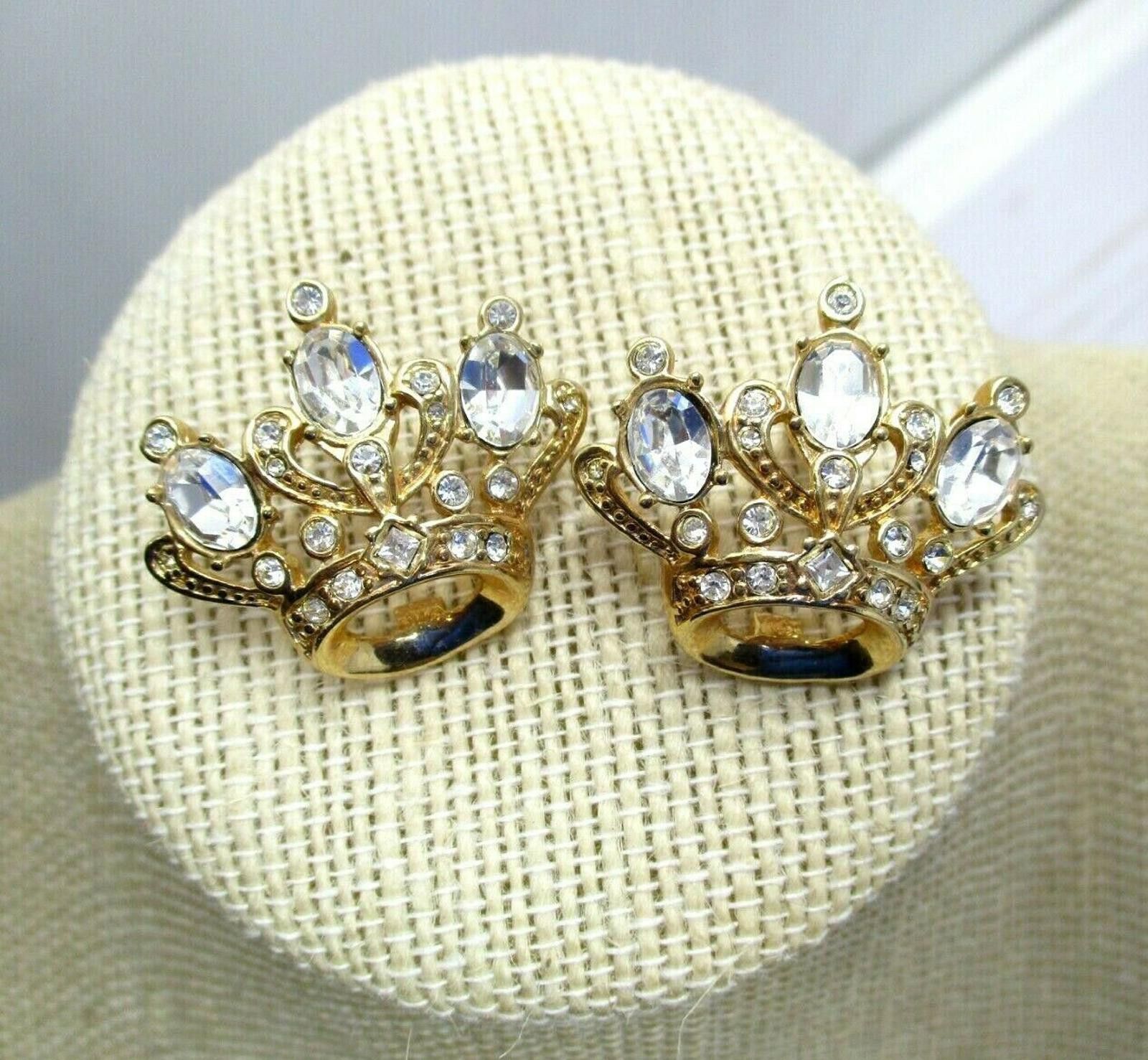 The Unbranded Brand Rhinestone Crown Earring Pierced Ears Gold Tone large Size ONE SIZE - 1 Thumbnail