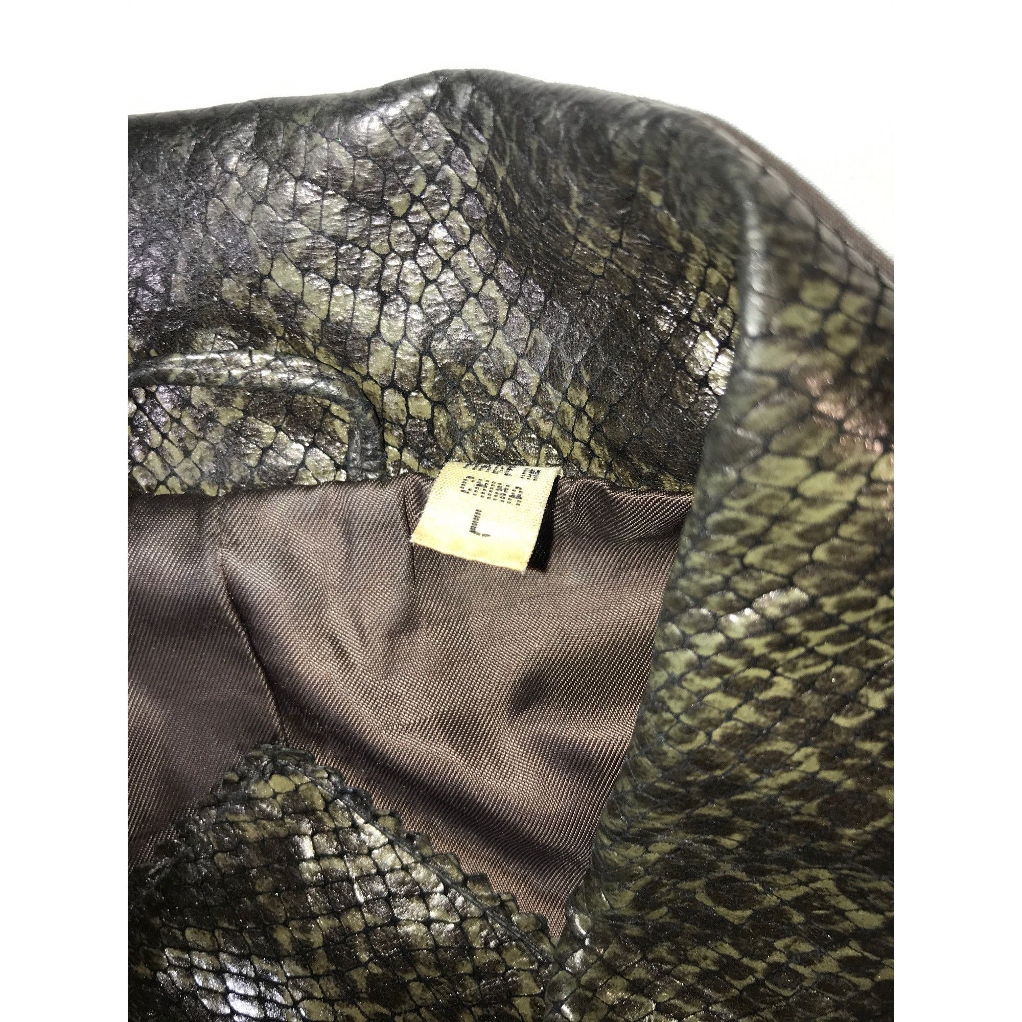 Vintage Preston & York Women's Green Snakeskin Print Leather Jacket Size L / US 10 / IT 46 - 5 Thumbnail