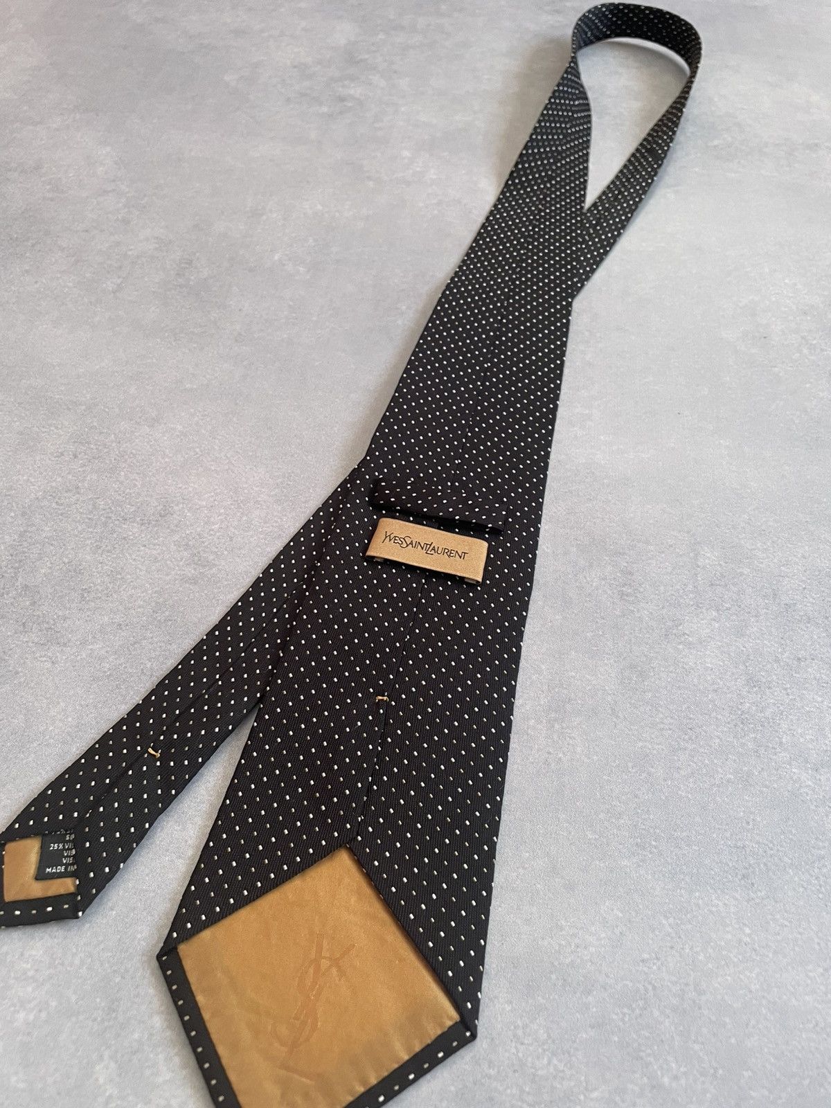 Yves Saint Laurent Yves Saint Laurent Black Polka Dot Silk Neck Tie Size ONE SIZE - 3 Thumbnail