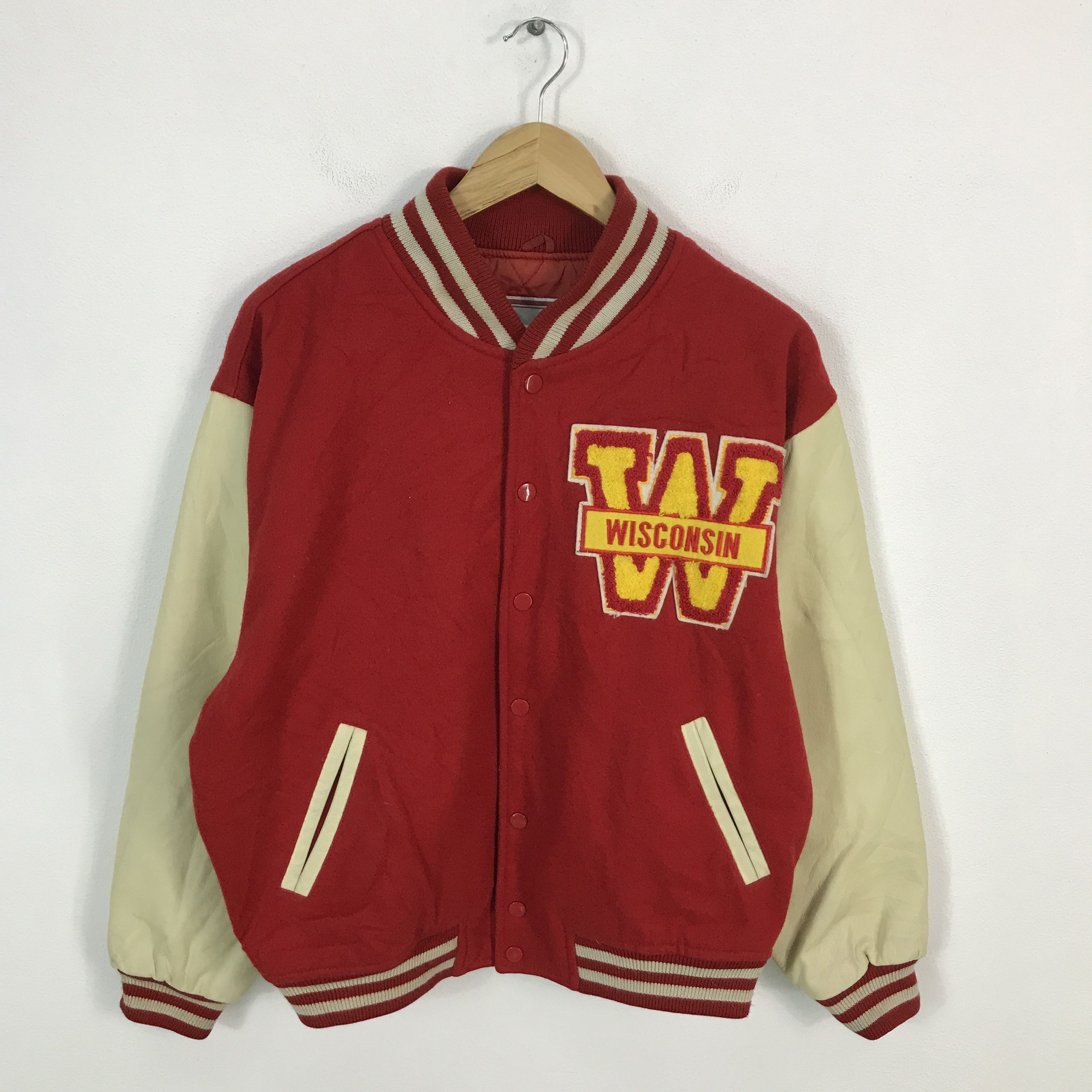 Japanese Brand Vintage wisconsin Snap button Leather Varsity jacket Size US L / EU 52-54 / 3 - 2 Thumbnail