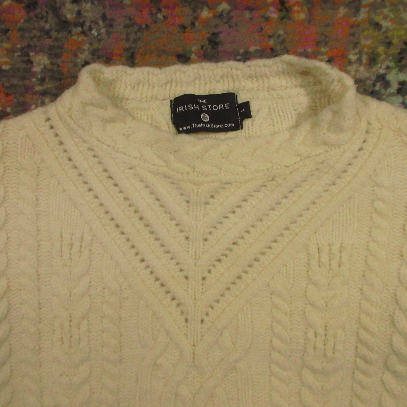 Off-White The Irish Store Sweater Women Large Off-White Cable Knit Scallop Hem Merino Wool Crew Neck Long Sleeve Pullover Hand Wash Only Size L / US 10 / IT 46 - 3 Thumbnail