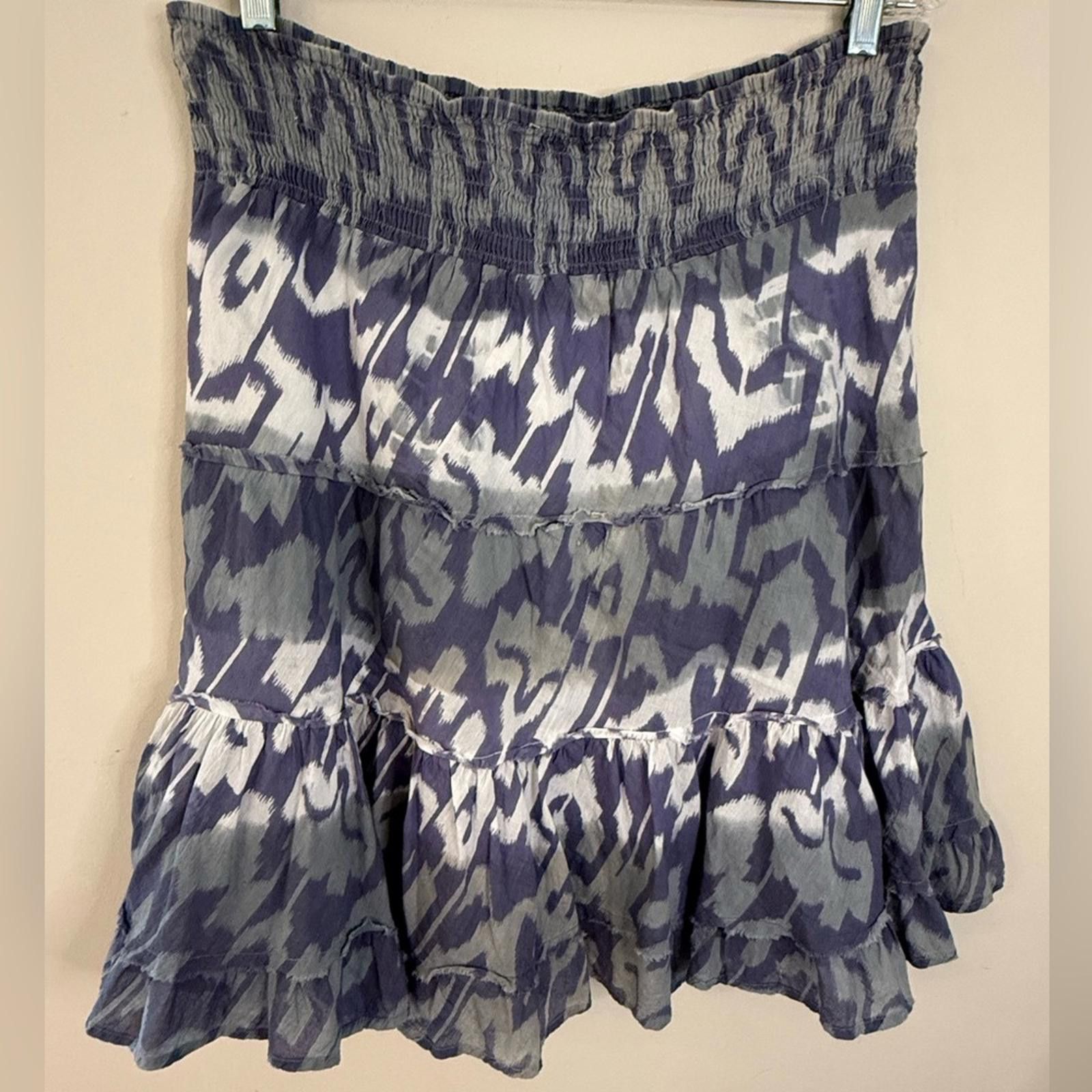 Other Chaudry KC tiered ruffle mini skirt in blue gray & white LG Size 36" / US 14 / IT 50 - 2 Thumbnail