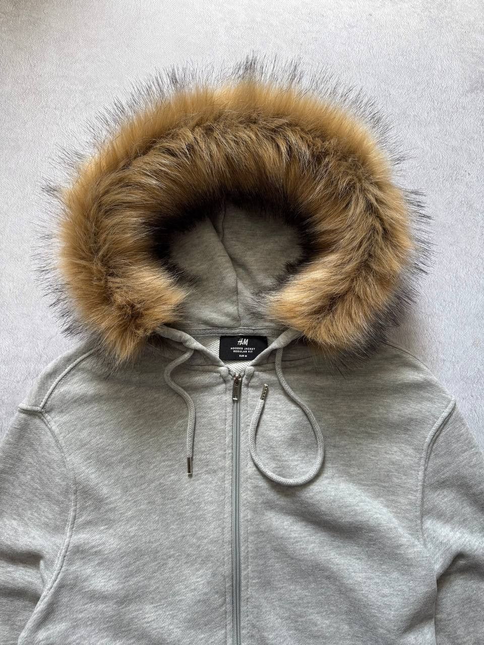 H&M Y2K Zipper Fur Hoodie Jacket Basic Gray Size US M / EU 48-50 / 2 - 3 Thumbnail