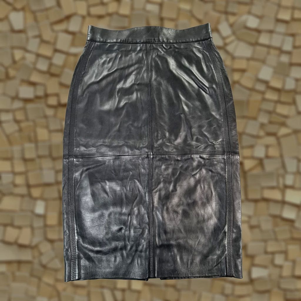Vintage Autograph M&S Black Leather Pencil Skirt Lined RRP £179 8 UK Women Size 30" / US 8 / IT 44 - 1 Thumbnail
