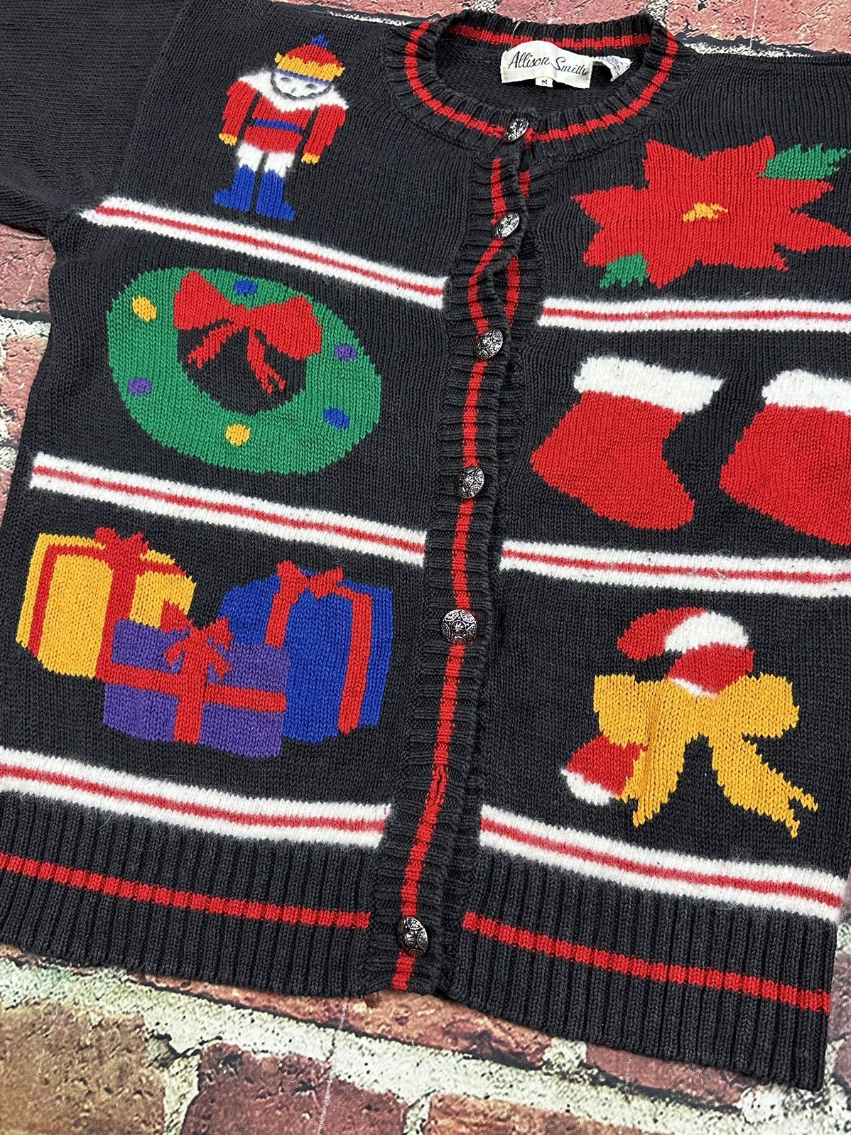 Other Vintage Allison Smith Sweater Granny Ugly Christmas Cardigan Size M / US 6-8 / IT 42-44 - 5 Thumbnail
