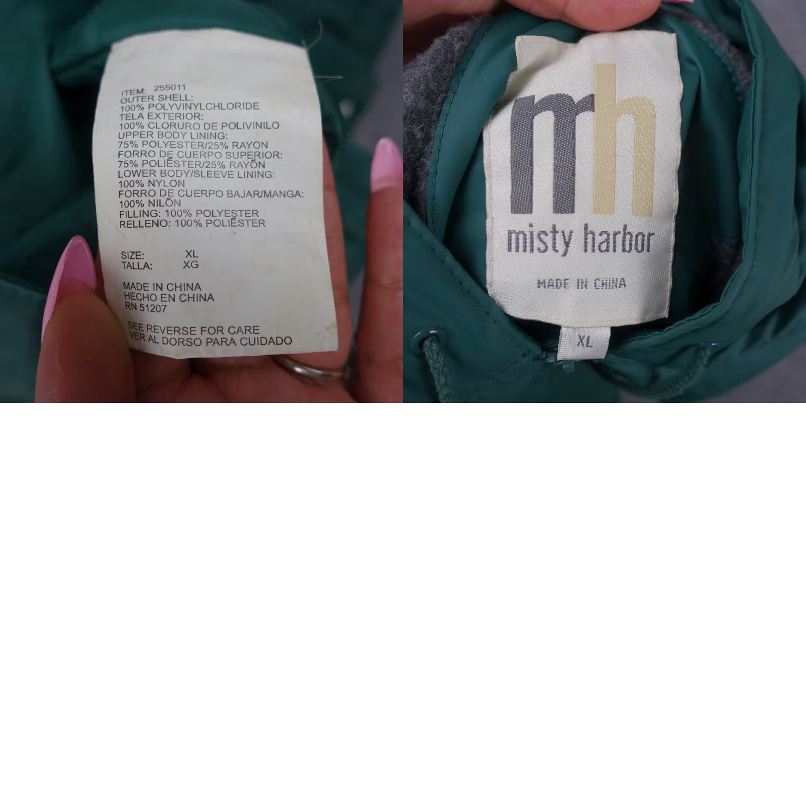 Rains VINTAGE Misty Harbor Coat XL Green Rain Coat Unisex Mens Womens Hooded Lined Pockets PVC Zip Long Size XL / US 12-14 / IT 48-50 - 11 Thumbnail