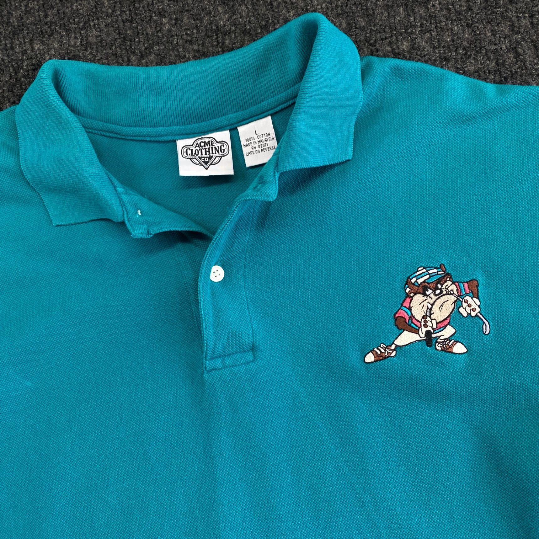 Vintage VINTAGE Looney Tunes Polo Shirt Golfing 2XL Teal Blue Green Acme Clothing Co Taz Green Polo Shirt Men 90s Cartoon Golf Size US L / EU 52-54 / 3 - 2 Thumbnail