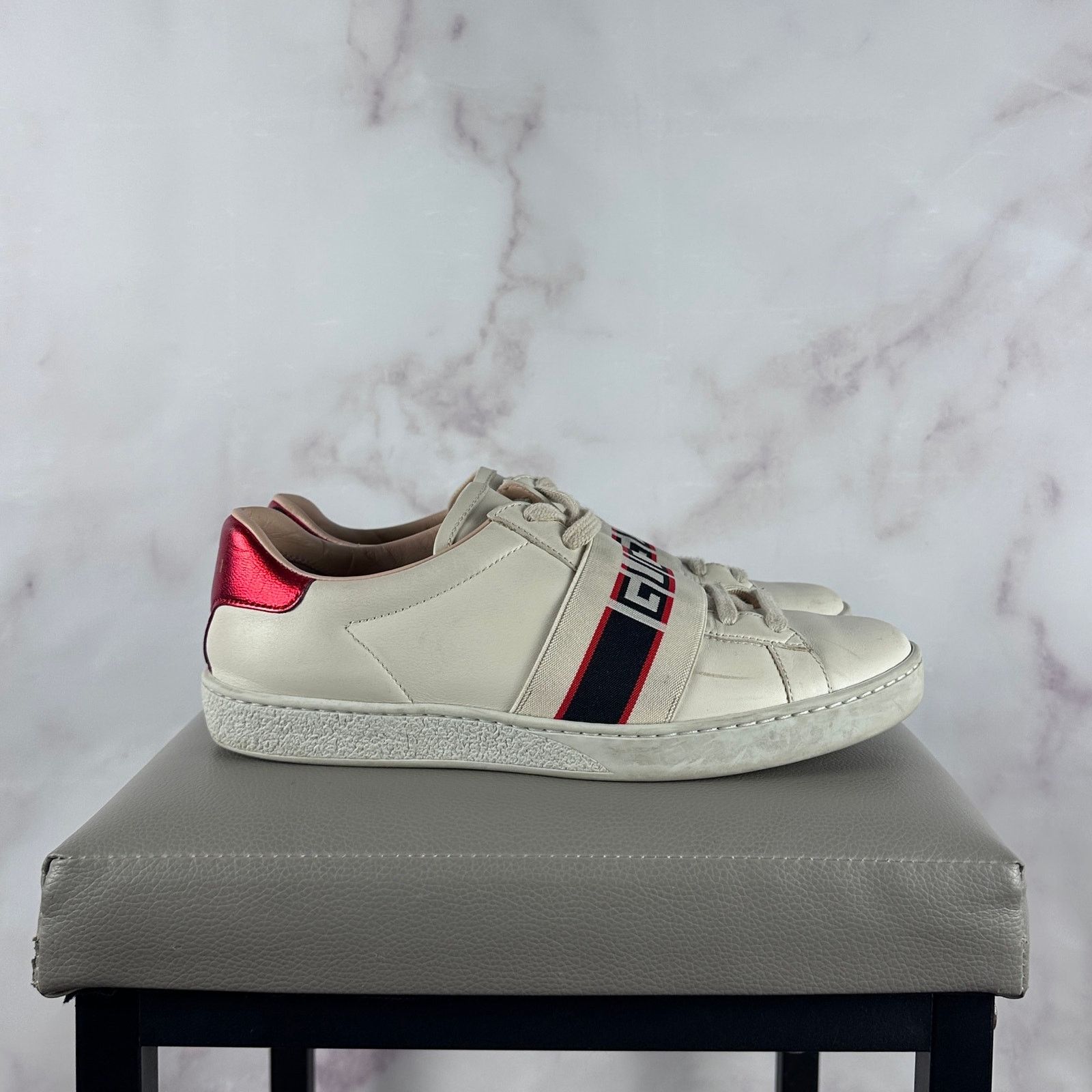 Gucci Ace Stripe White Low Sneaker Size US 5.5 / IT 35.5 - 9 Thumbnail