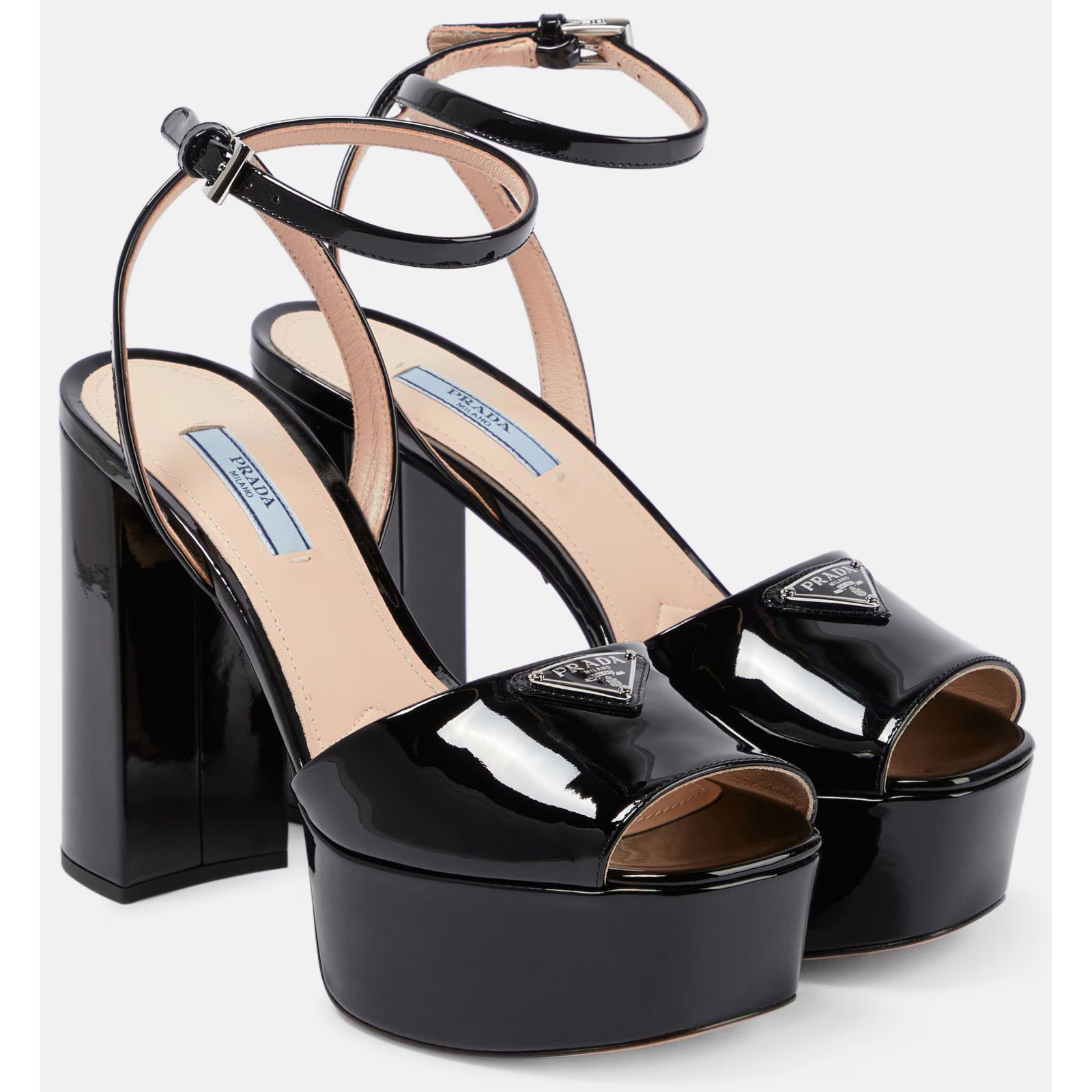 Prada Prada 115mm Black Patent Leather Platform Sandal Ankle Size US 9 / IT 39 - 1 Thumbnail