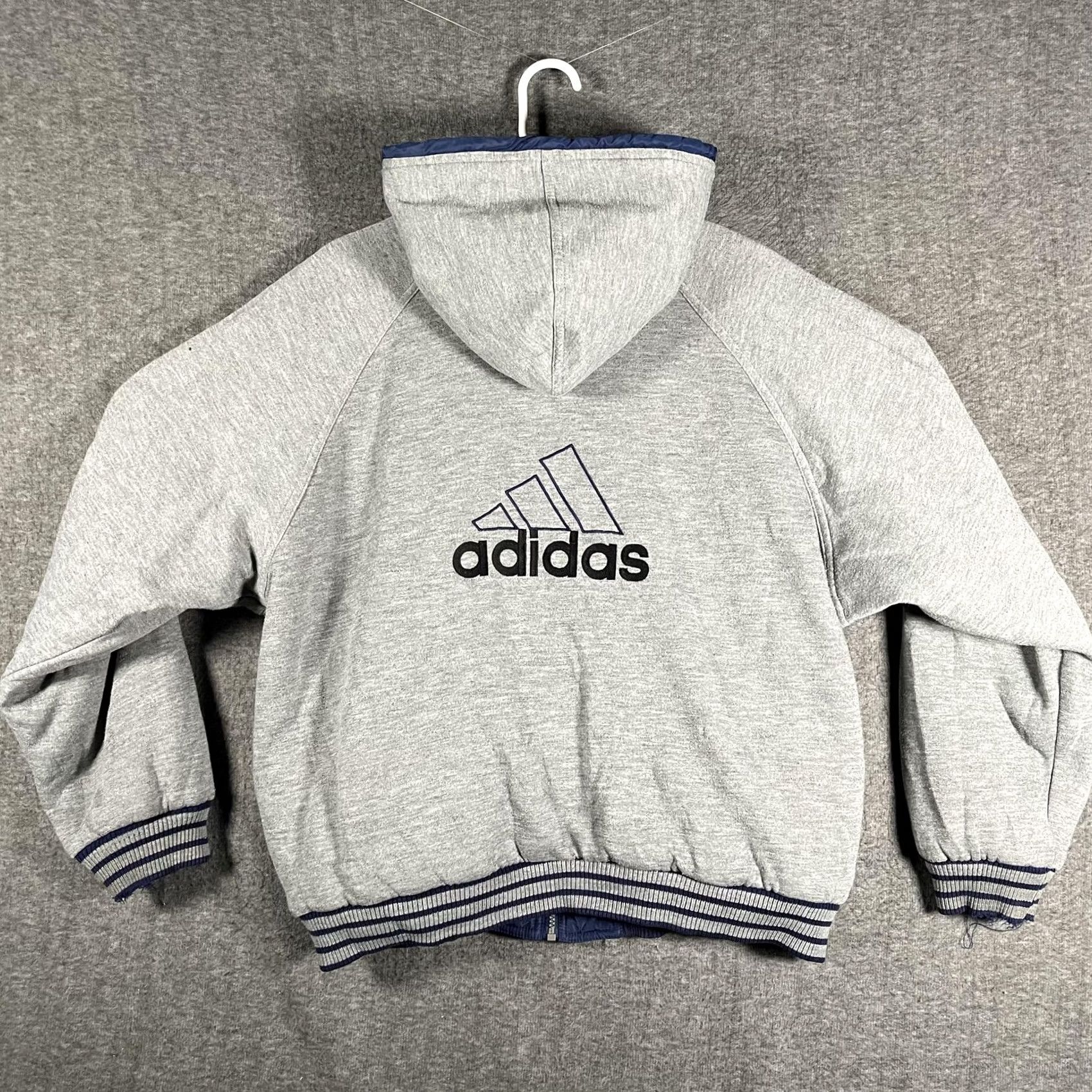 Adidas Adidas Jacket Mens XL Blue Gray Reversible Hooded Full Zip Winter Bomber Vintage Size US XL / EU 56 / 4 - 2 Thumbnail