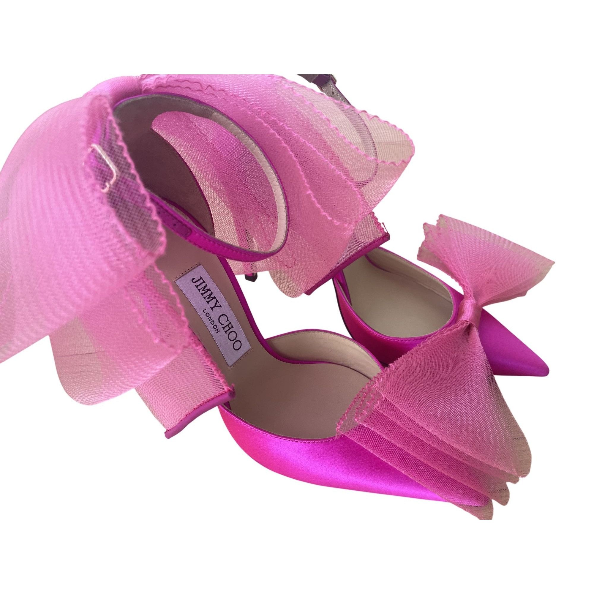Jimmy Choo Jimmy Choo Pink Satin Pointed Toe Heels With Oversized Bow & Size US 7 / IT 37 - 2 Thumbnail