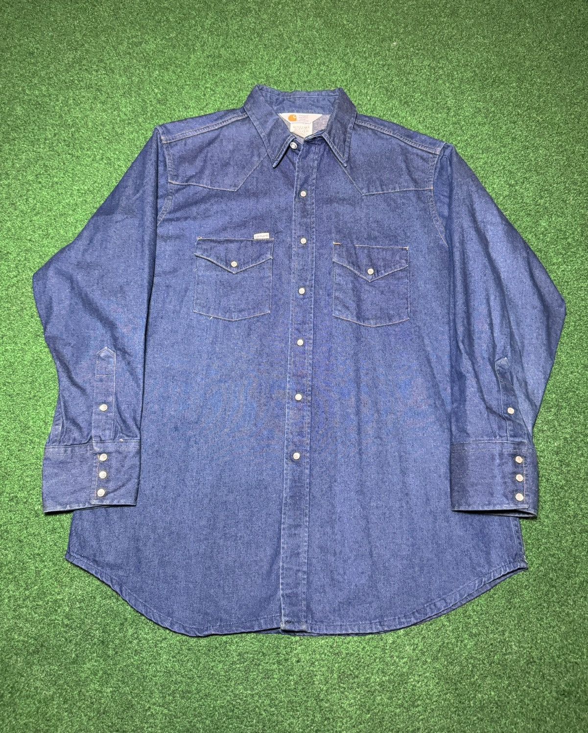 Carhartt Vintage 90s Carhartt Pearl Snap Denim Western XL/XXL Shirt Size US XXL / EU 58 / 5 - 1 Thumbnail