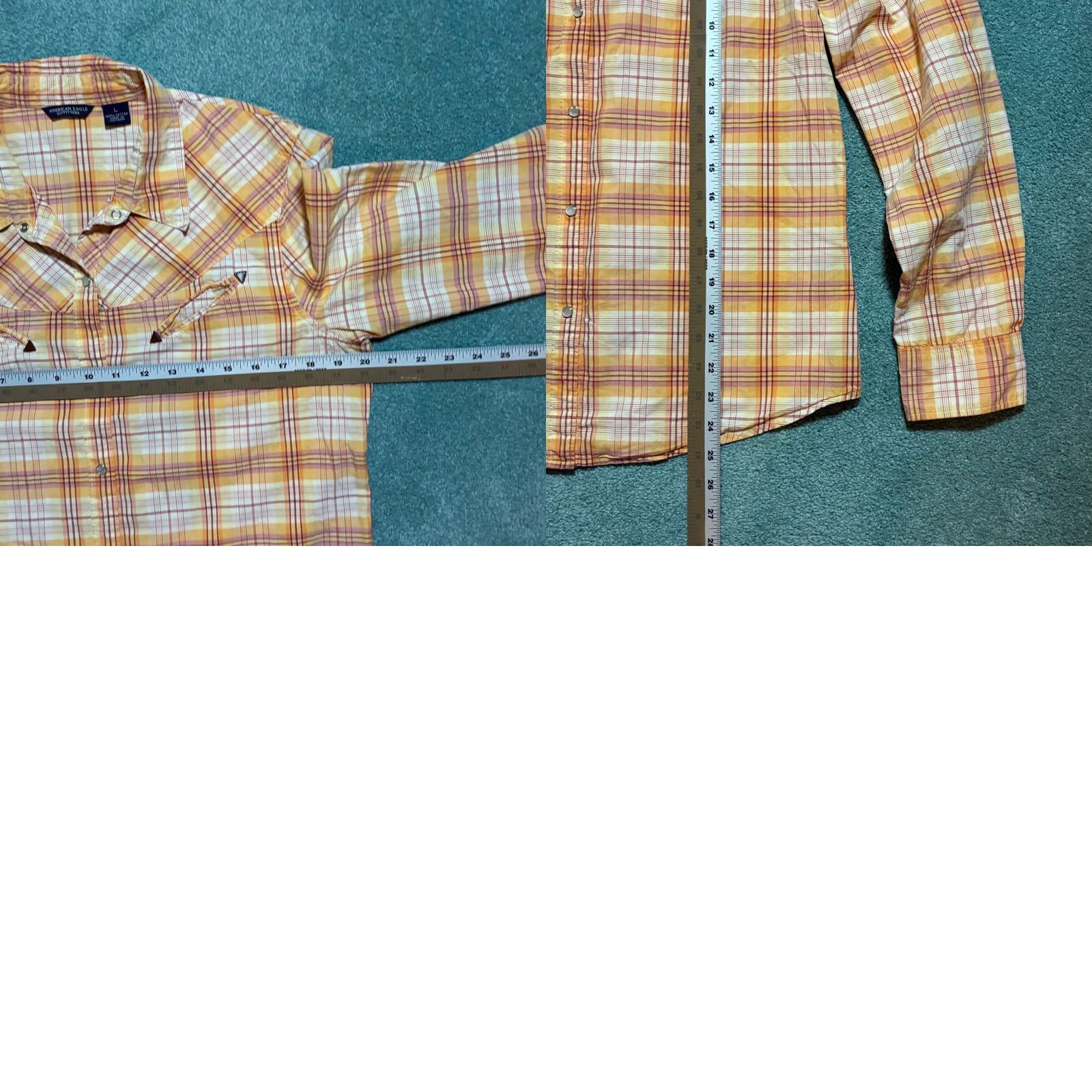 American Eagle Outfitters American Eagle Plaid Button-Up Western Womens L Orange Casual Shirt Size L / US 10 / IT 46 - 8 Thumbnail
