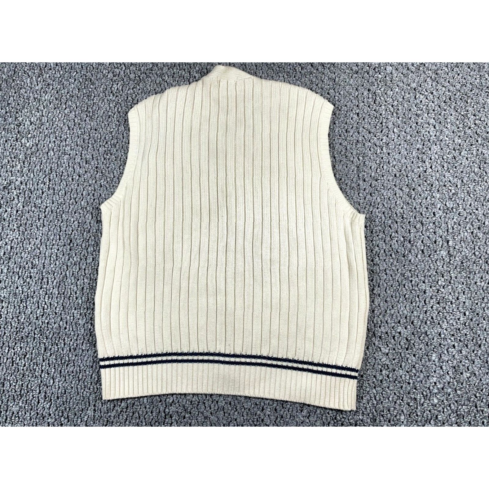 Nautica Nautica Tennis Style Sweater Vest Adult Medium Beige Blue Cable Knit Button Up Vest Womens/Mens? Size US M / EU 48-50 / 2 - 2 Thumbnail