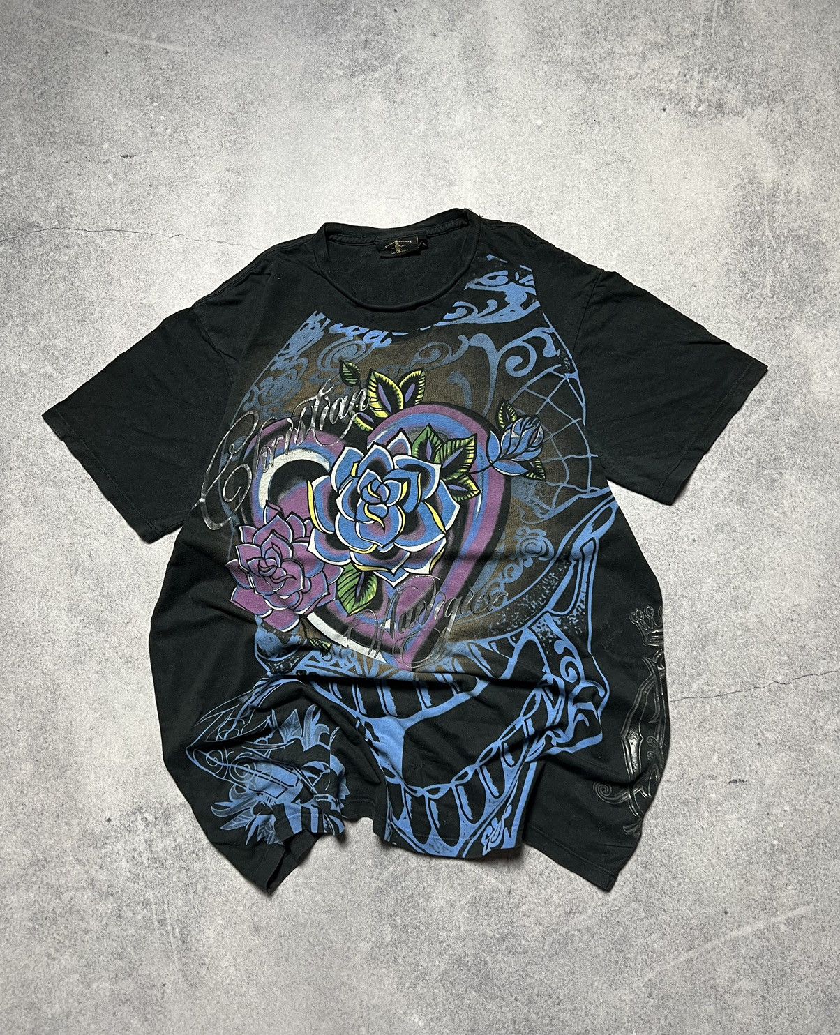 Ed Hardy Vintage Christian Audigier Faded Distressed Rhinestones Tee Size US L / EU 52-54 / 3 - 1 Thumbnail