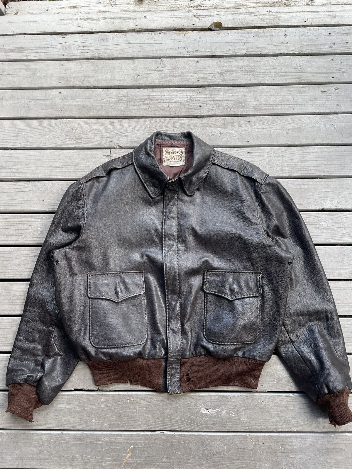 image of A2 Flyers Leather x US Air Force Vintage 60S / 70's Air Force Leather Pilots Jacket A2 G1 L in Brow