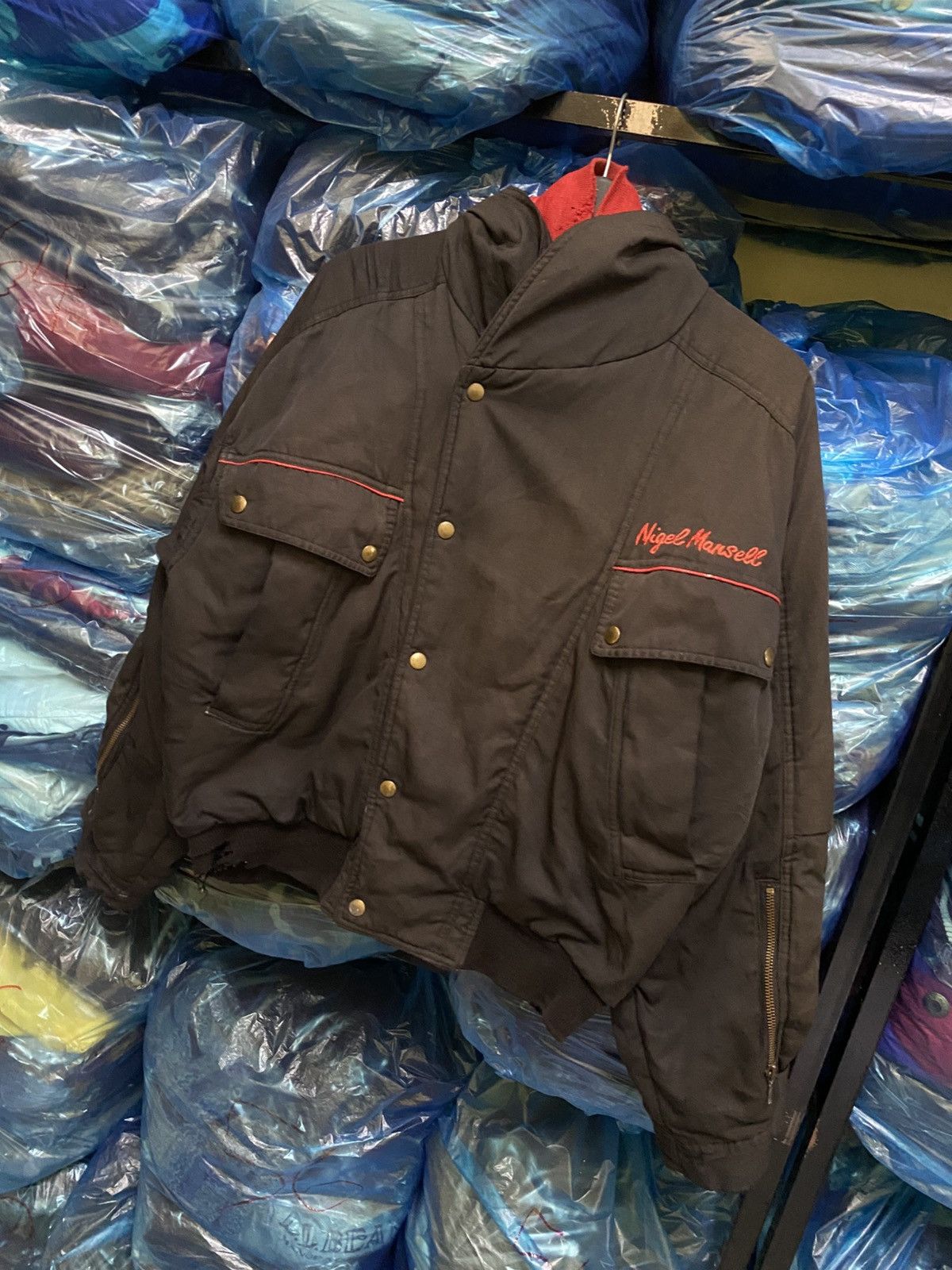Formula 1 Nigel Mansell Racing Bomber Jacket 1990s Black F1 Motorsport Size US L / EU 52-54 / 3 - 5 Thumbnail