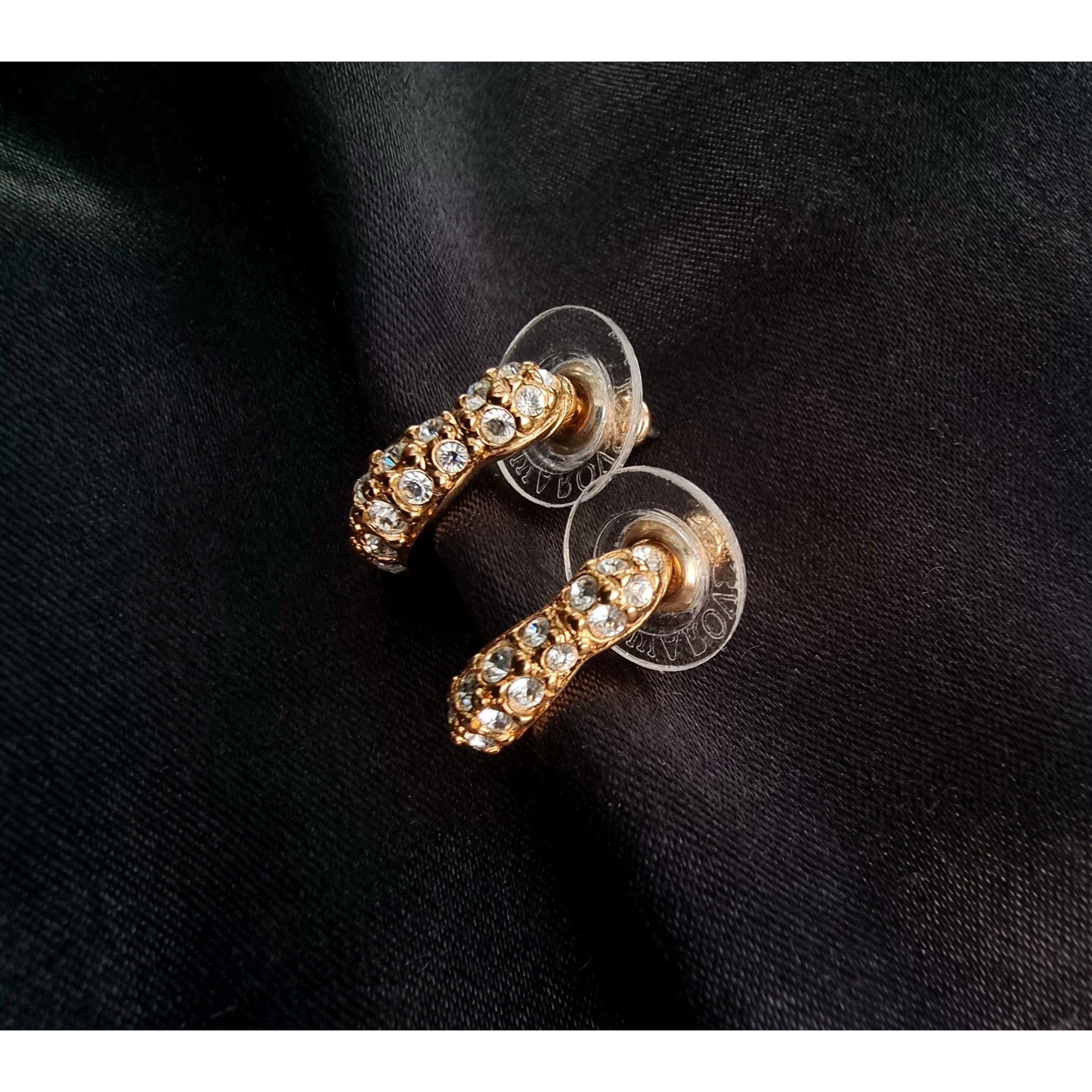 Swarovski Vintage SWAROVSKI Signed Gold Tone Crystal Tiny Half Hoop Ea Size ONE SIZE - 3 Thumbnail