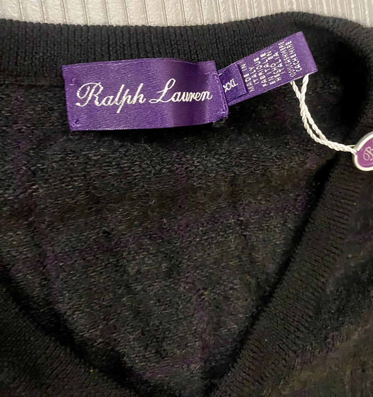 Ralph Lauren Purple Label RL Purple Label 🇮🇹 Black/Purple Check Cashmere V-neck XXL NWT Size US XXL / EU 58 / 5 - 2 Thumbnail